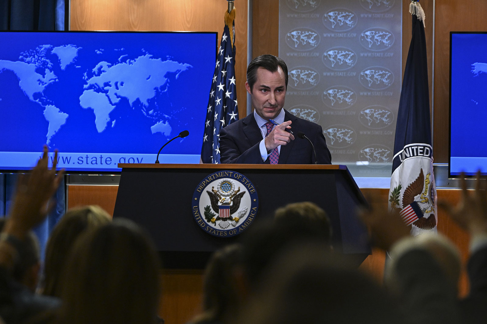 US State Department Spokesperson Matt Miller speaks to reporters during the daily press briefing at the State Department in Washington, DC, on July 17. 