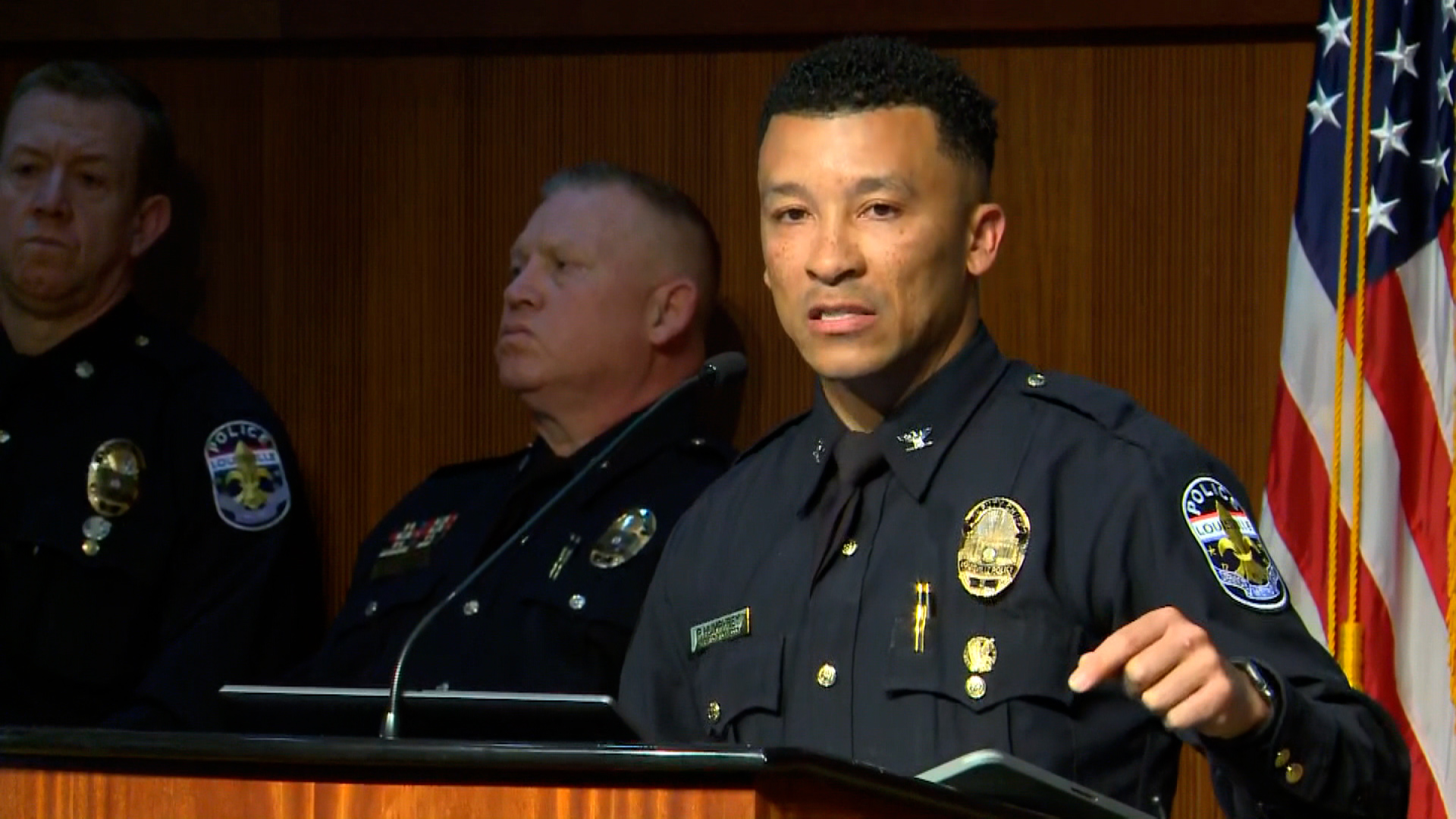 Deputy Chief Paul Humphrey of the Louisville Metro Police Department speaks during today's news briefing.