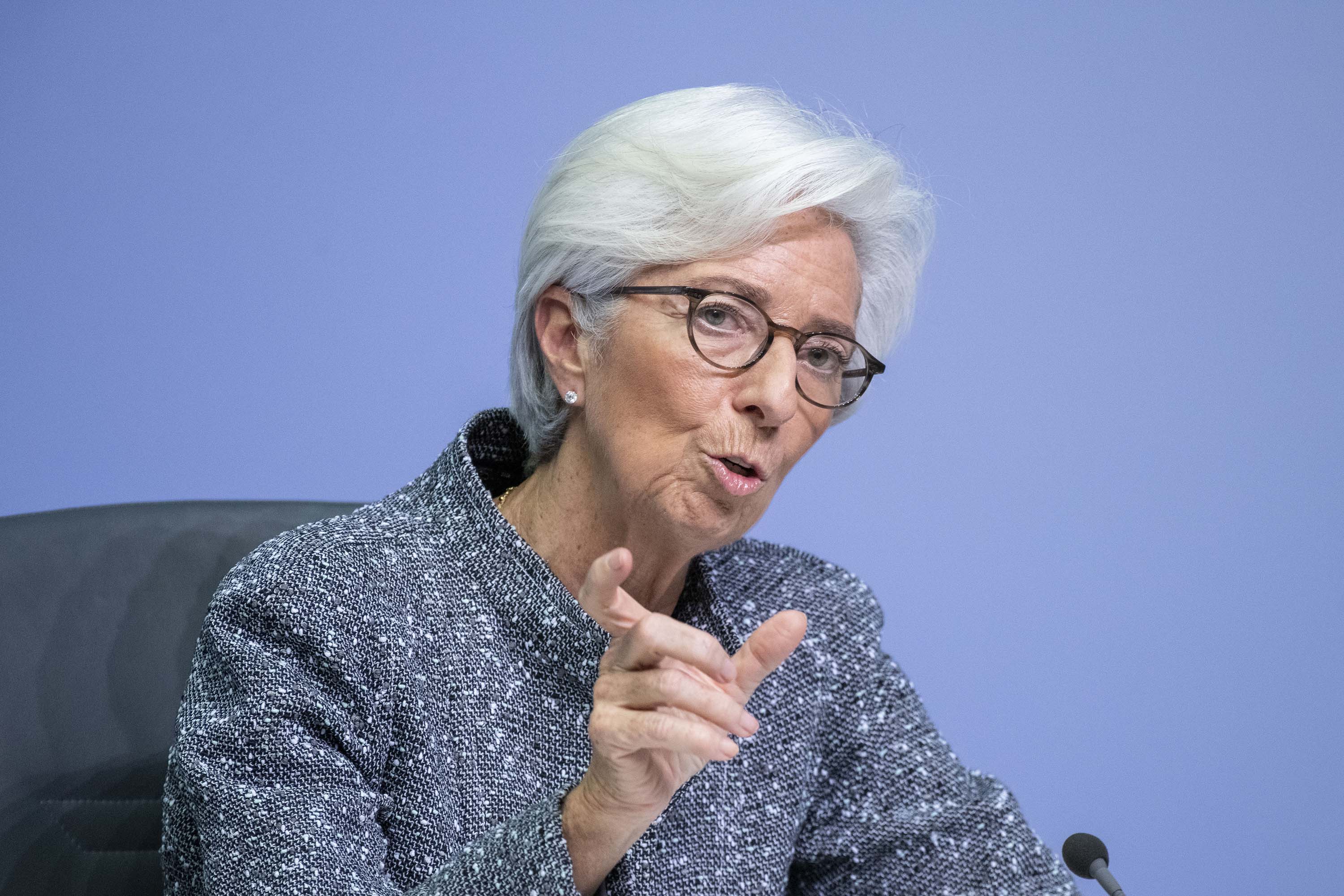 Christine Lagarde, President of the European Central Bank (ECB), speaks to the media at the ECB headquarters in Frankfurt, Germany, in March.