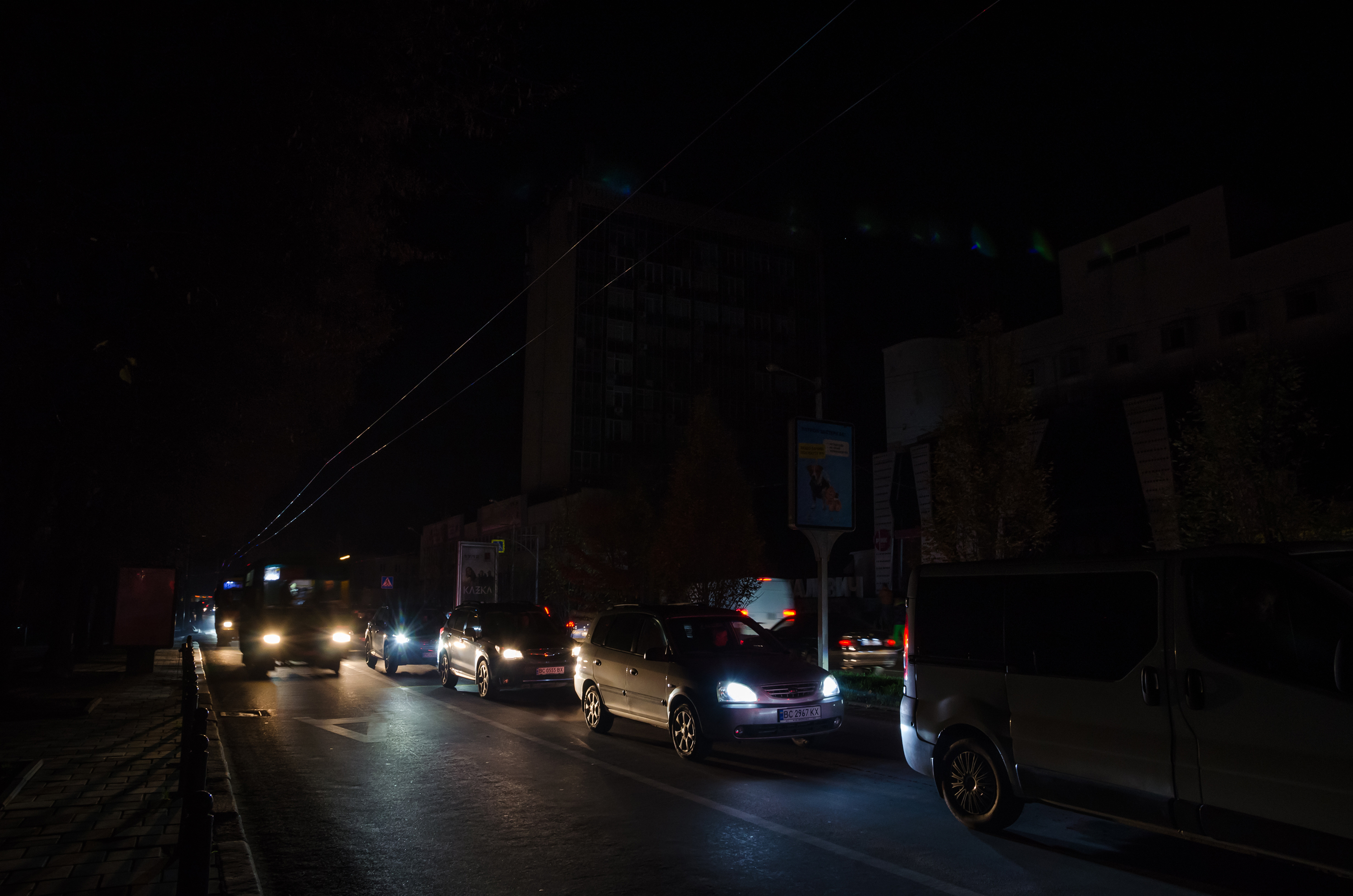 A view of the dark streets after a massive Russian missile strike on critical infrastructure in Lviv, Ukraine, November 15.
