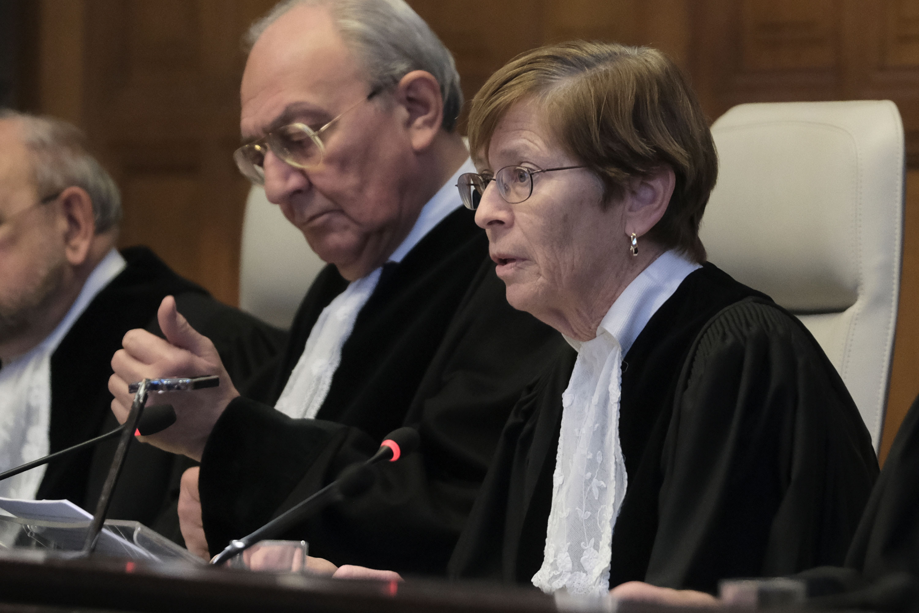 Judge Joan Donoghue opens the session at the International Court of Justice in The Hague, Netherlands, on Friday.