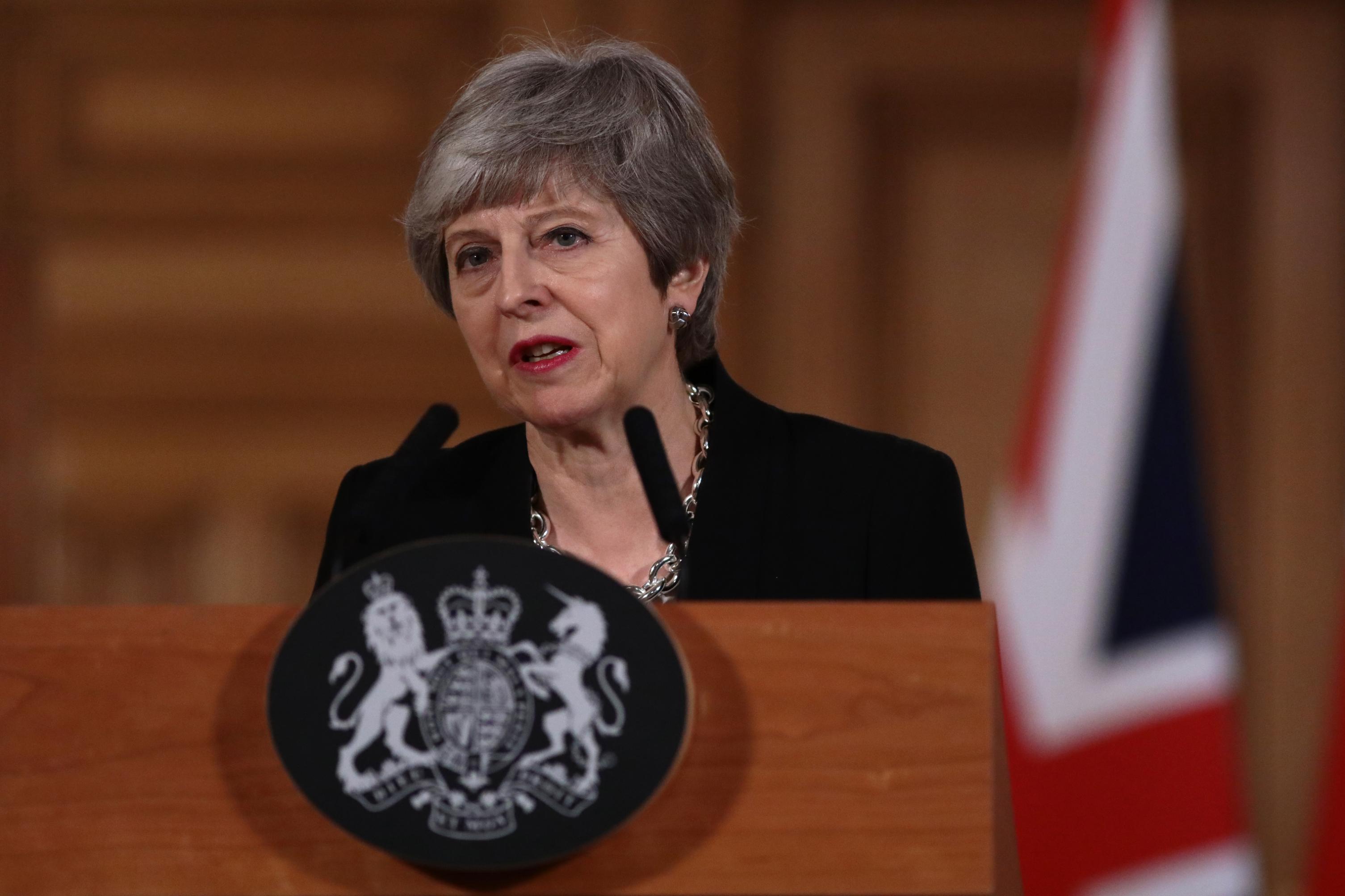 British Prime Minister Theresa May speaks in Downing Street on Tuesday.