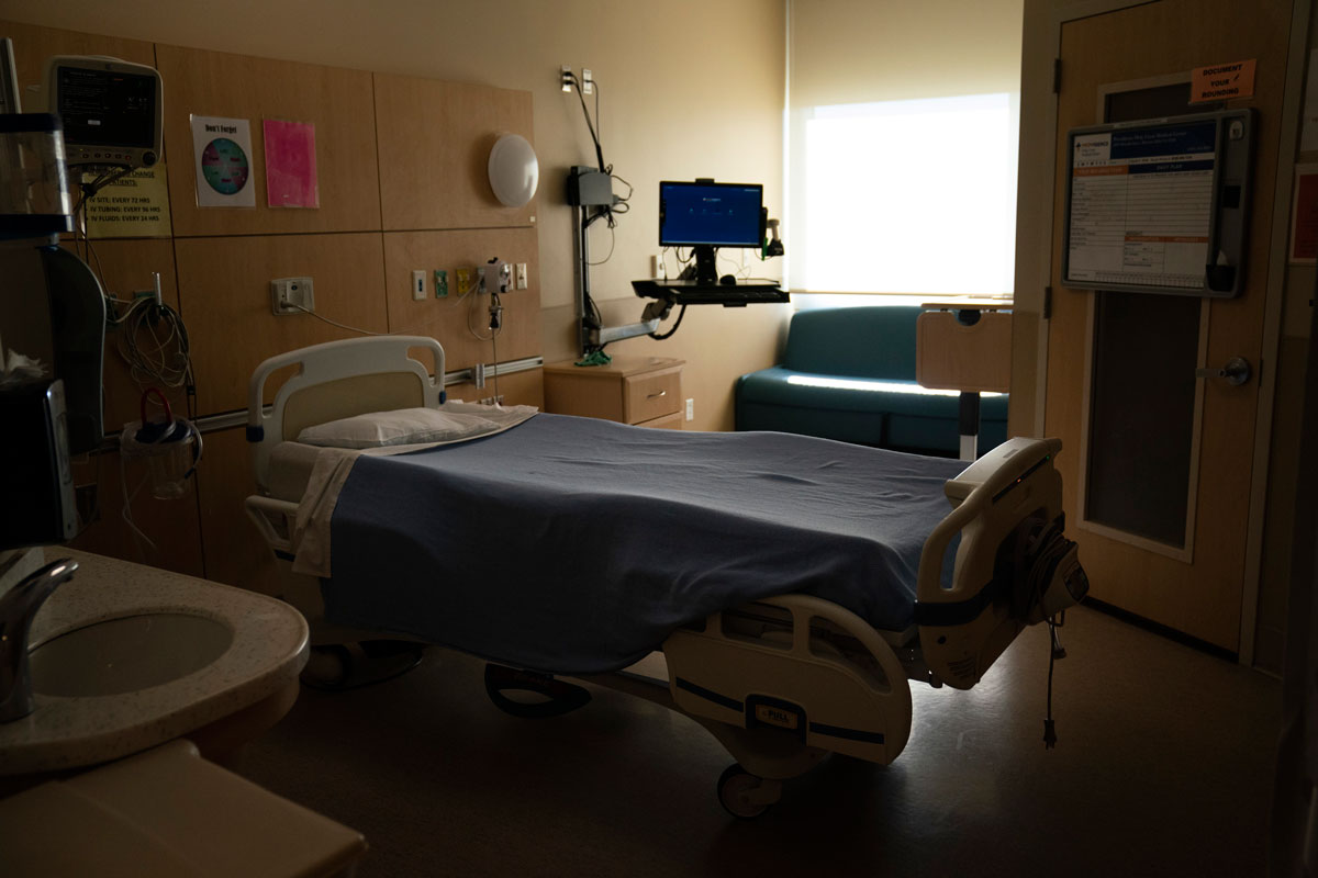 An unoccupied hospital bed is seen in a Covid-19 unit at Providence Holy Cross Medical Center in the Mission Hills section of Los Angeles, California on November 19.