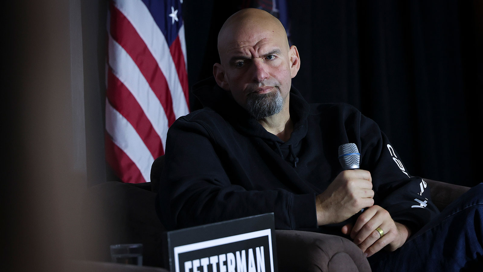 John Fetterman, Democratic candidate for Pennsylvania's Senate seat, speaks during a campaign event in Wilkes-Barre, Pennsylvania, on November 3. 