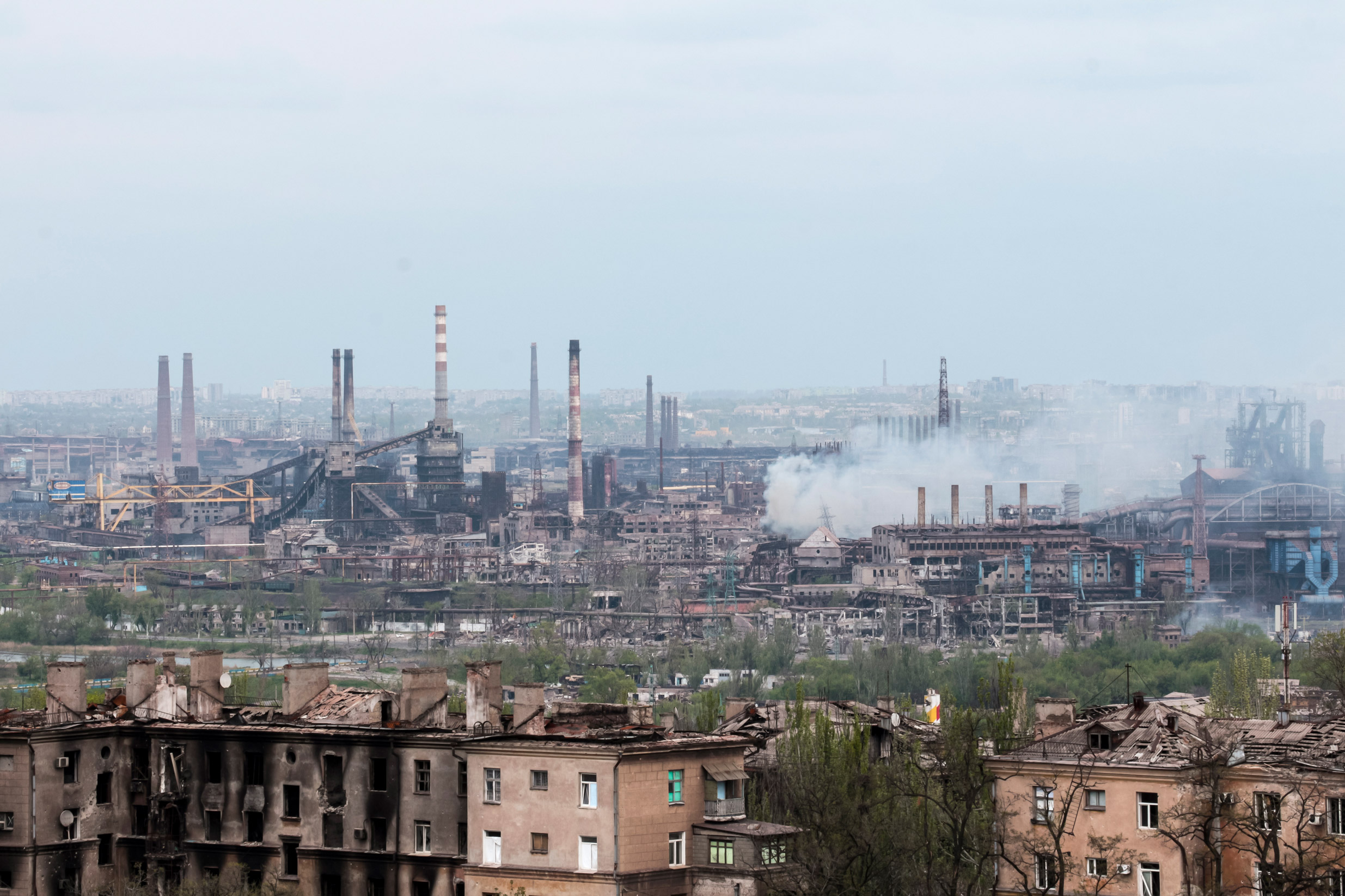 Smoke rises from the Azovstal steel plant in Mariupol, on May 5.