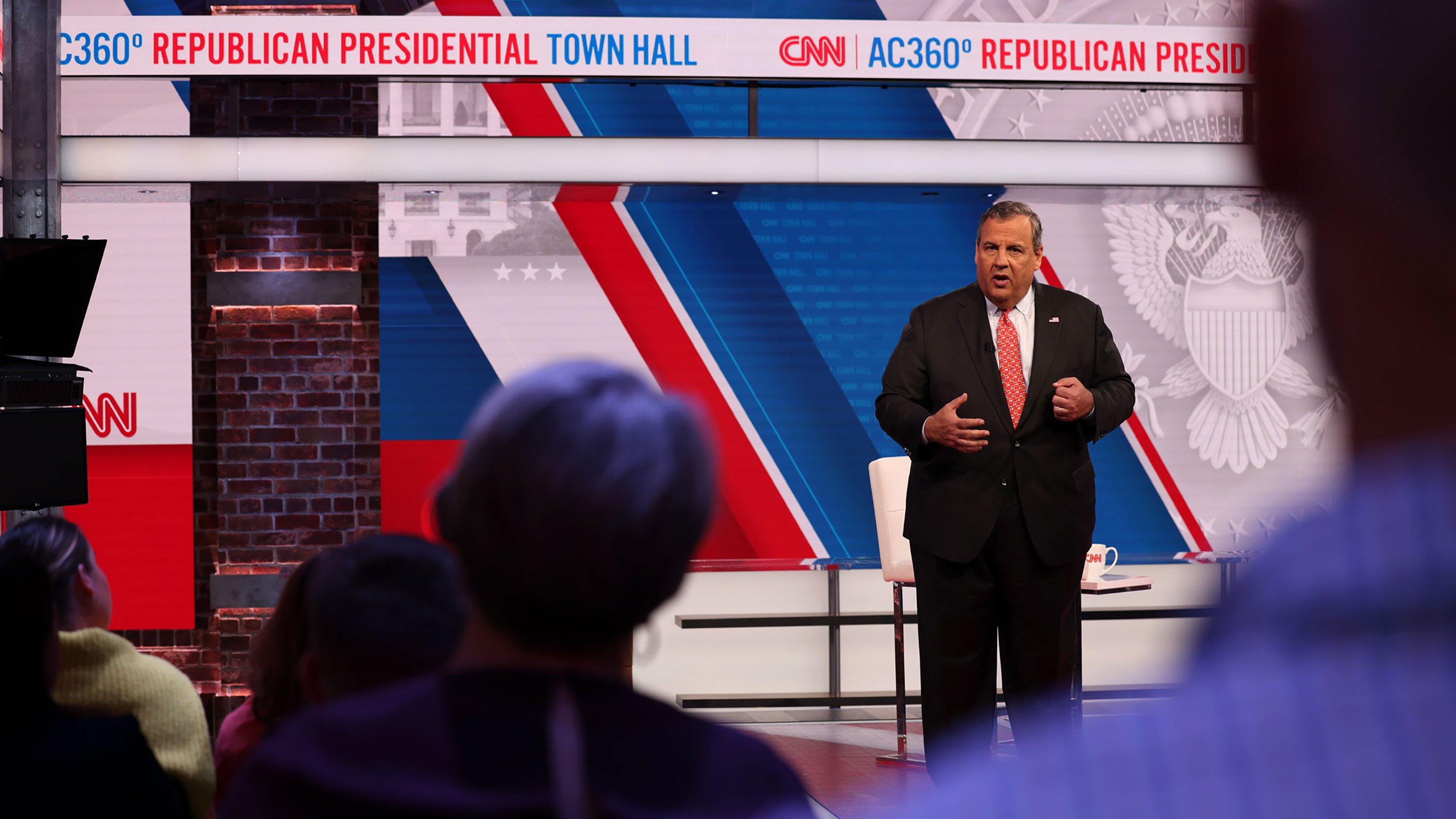 Former New Jersey Gov. Chris Christie speaks at a CNN Republican Presidential Town Hall moderated by CNN’s Anderson Cooper in New York on Monday, June 12.