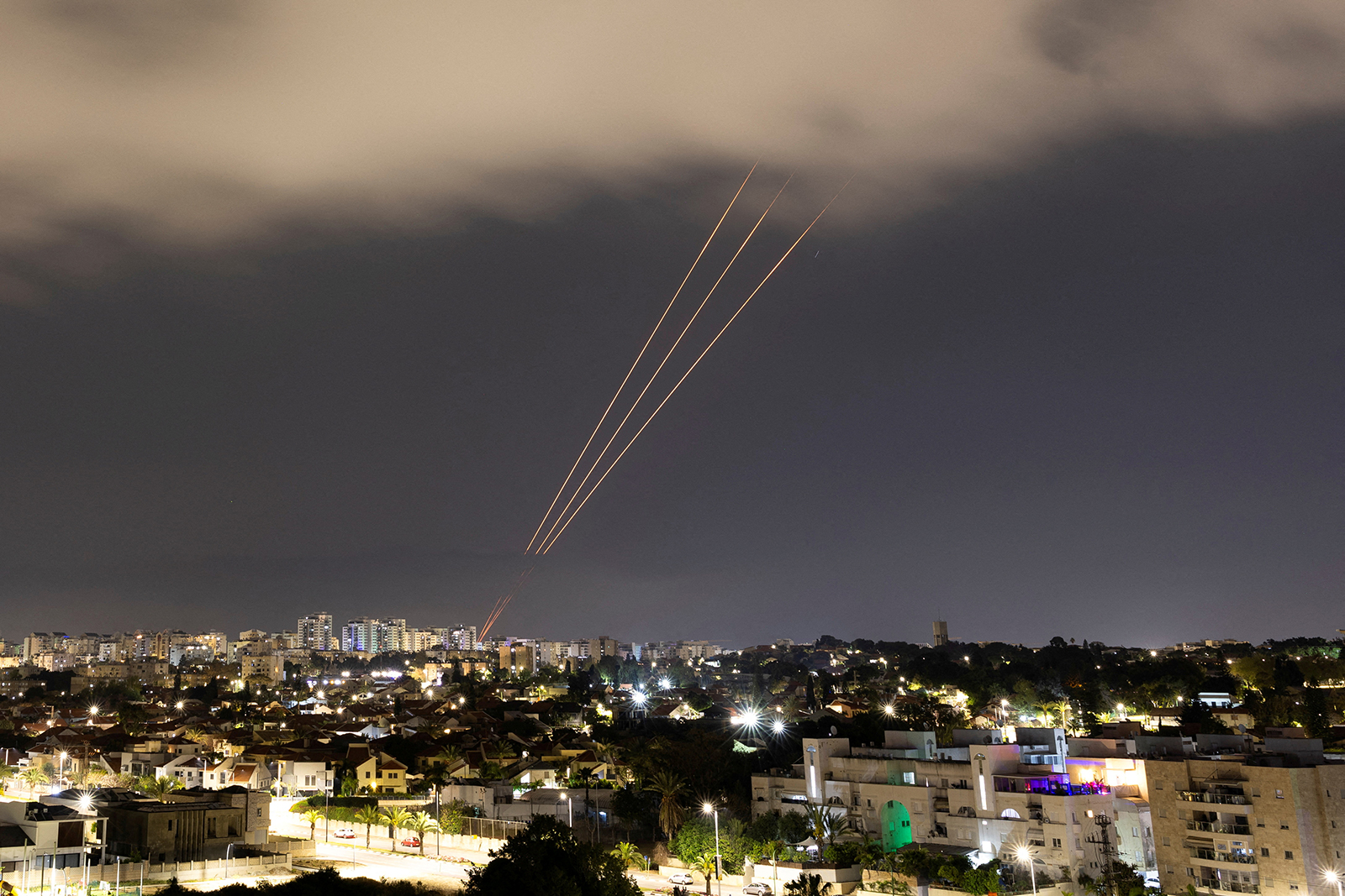 An anti-missile system operates after Iran launched drones and missiles towards Israel, as seen from Ashkelon, Israel, on April 14. 