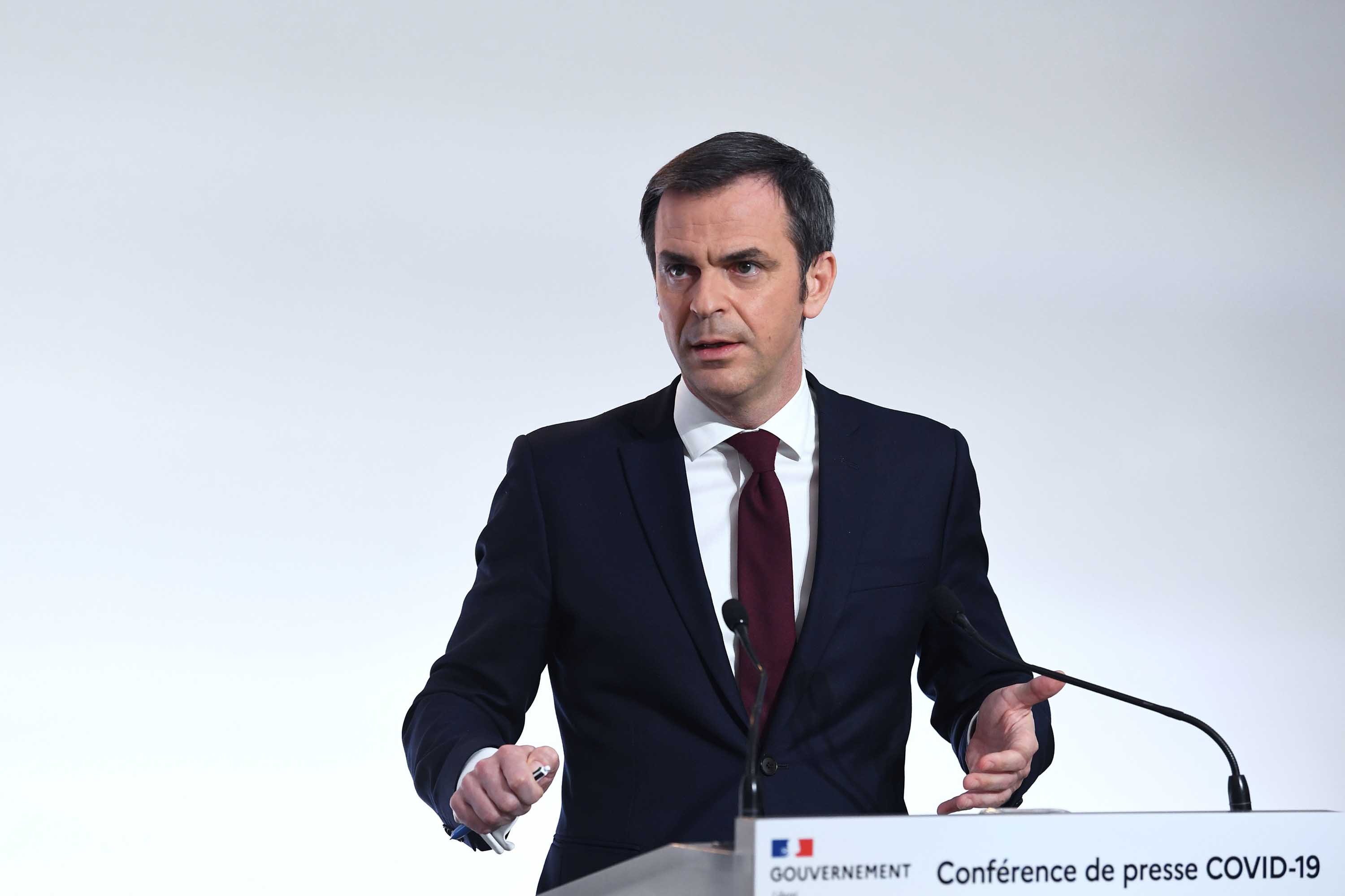 French Health Minister Olivier Veran speaks during a press conference on the French government's current strategy for the ongoing Covid-19 pandemic, on March 4, in Paris. 
