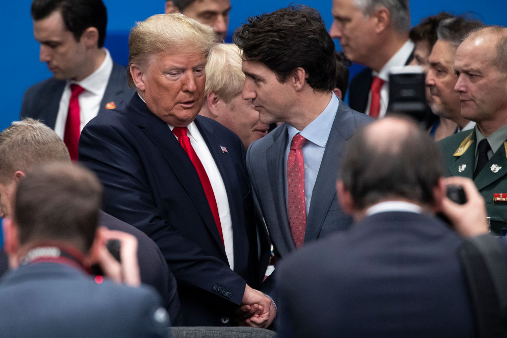 Trump greets Trudeau at the NATO summit on Wednesday. Photo: Dan Kitwood/Getty Images