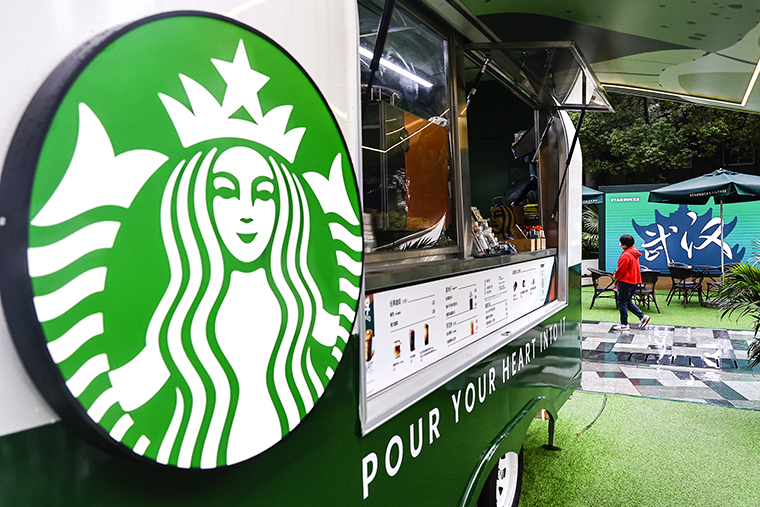A Starbucks coffee truck is seen at Wuhan International Plaza on October 6, 2022 in Wuhan, Hubei province, China. 