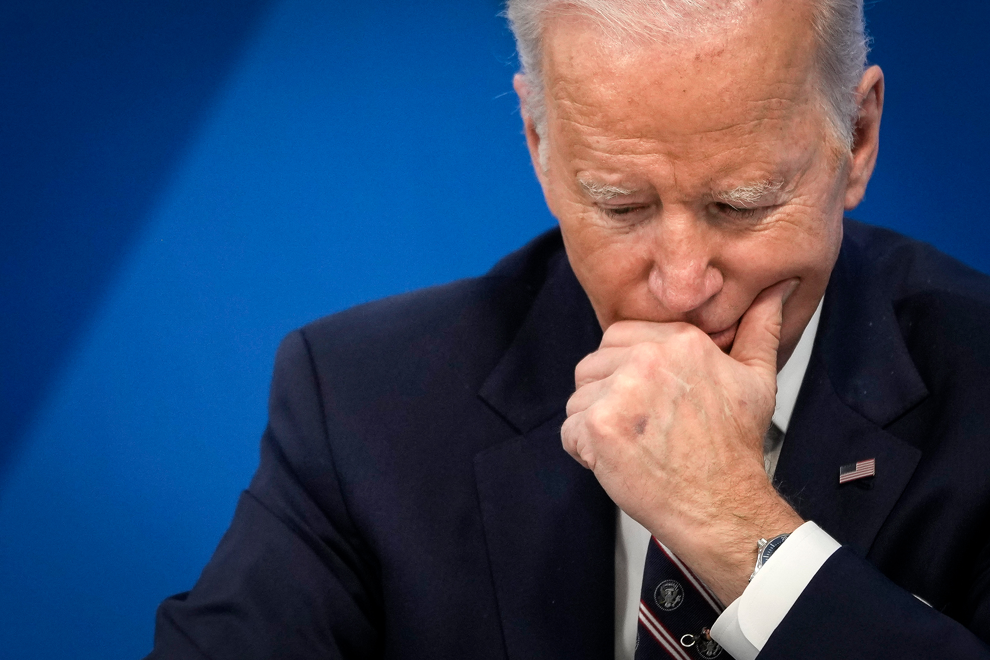 President Joe Biden participates in a virtual meeting on February 22, in Washington, DC. 