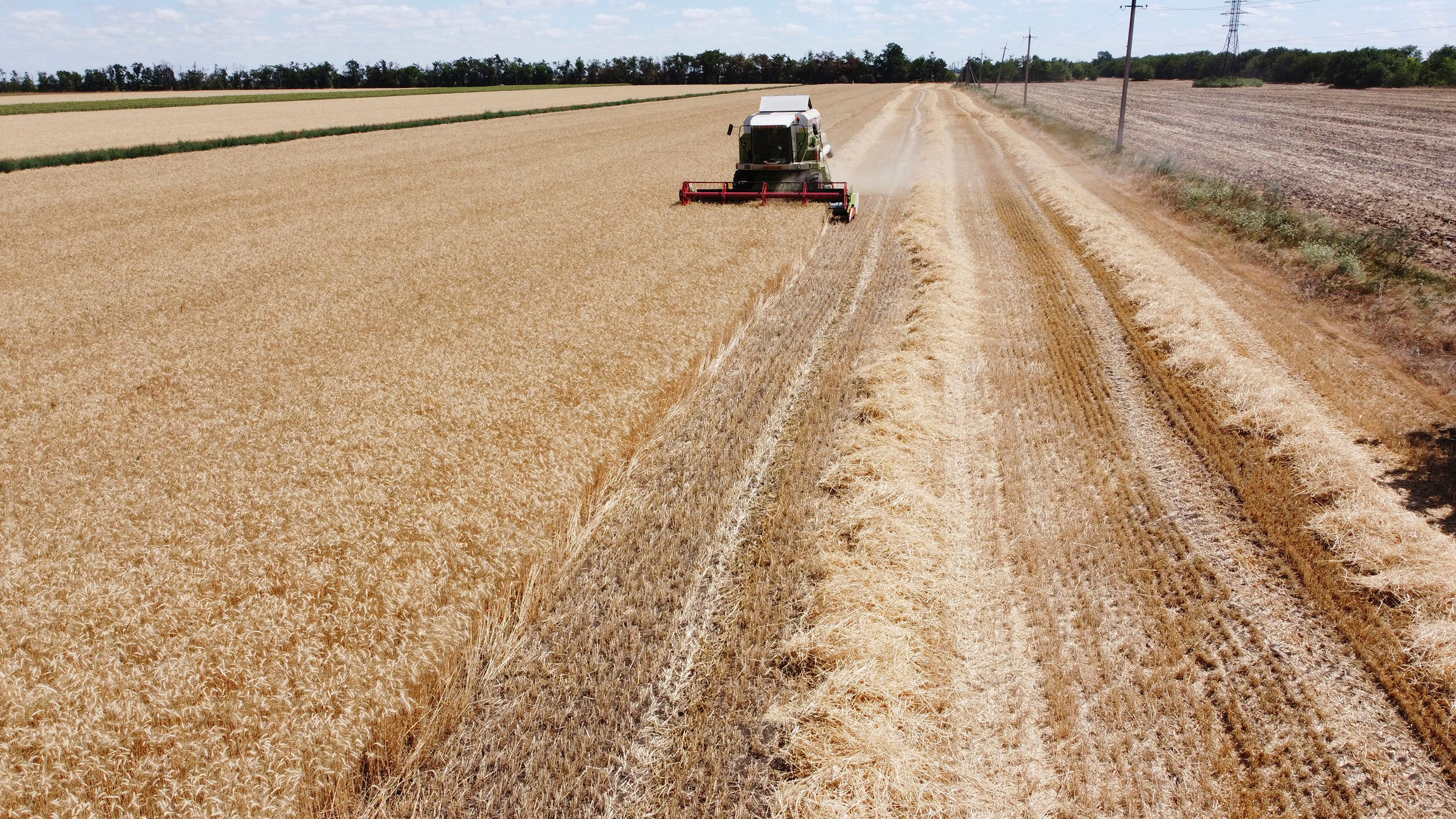 A combine harvester in a wheat field near Mykolaiv, Ukraine, on July 21.
