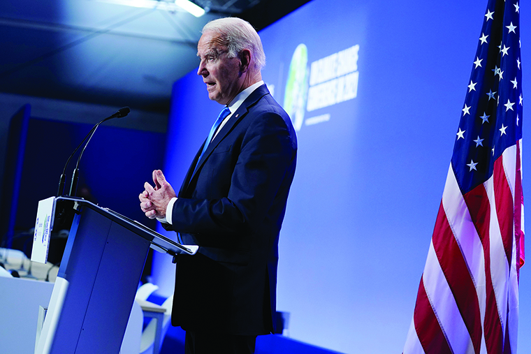 President Joe Biden speaks during a news conference at the COP26 U.N. Climate Summit, Tuesday, Nov. 2, 2021, in Glasgow, Scotland.