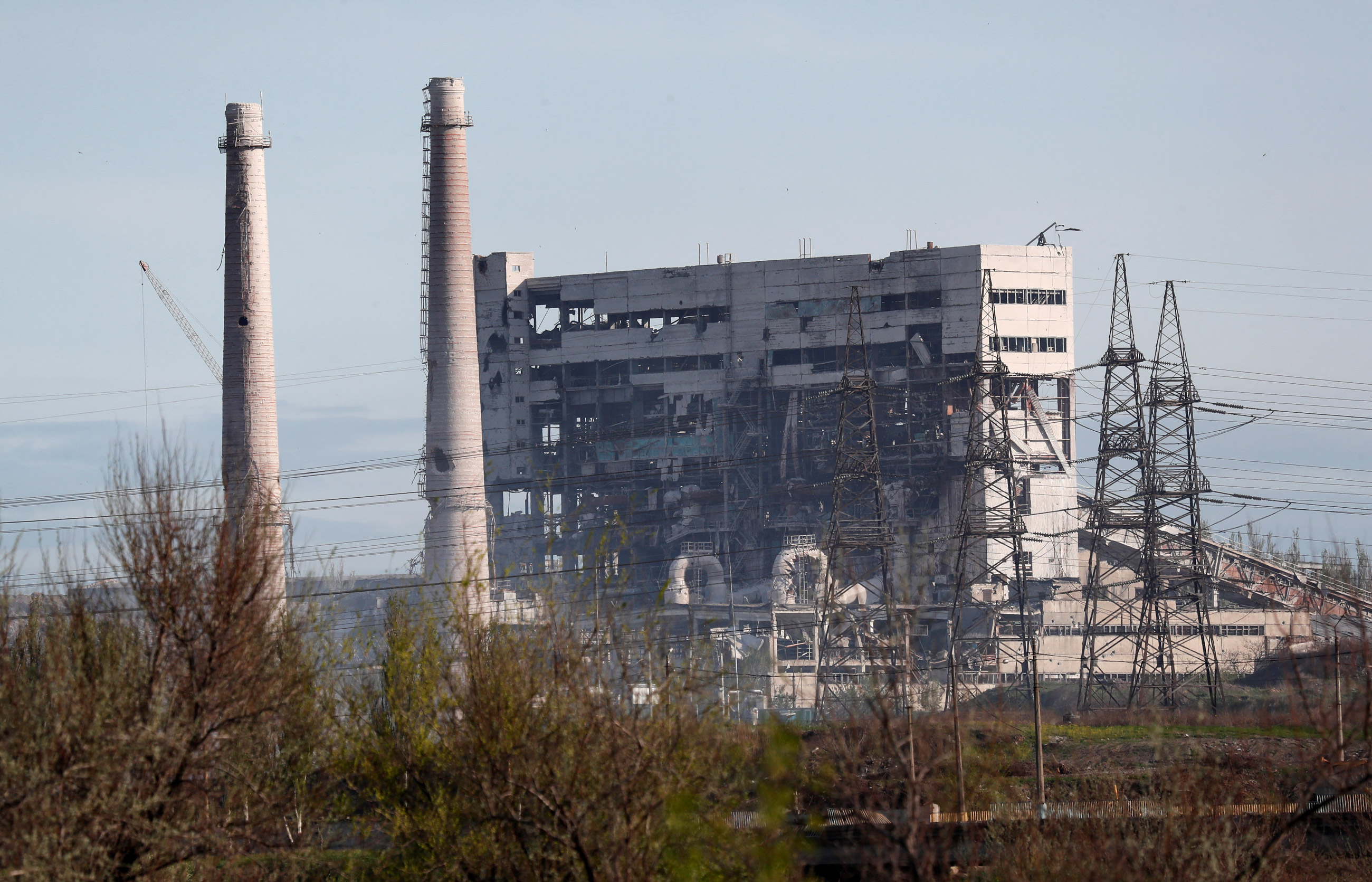 A view shows a damaged facility of Azovstal steel plant in Mariupol, on May 3. 
