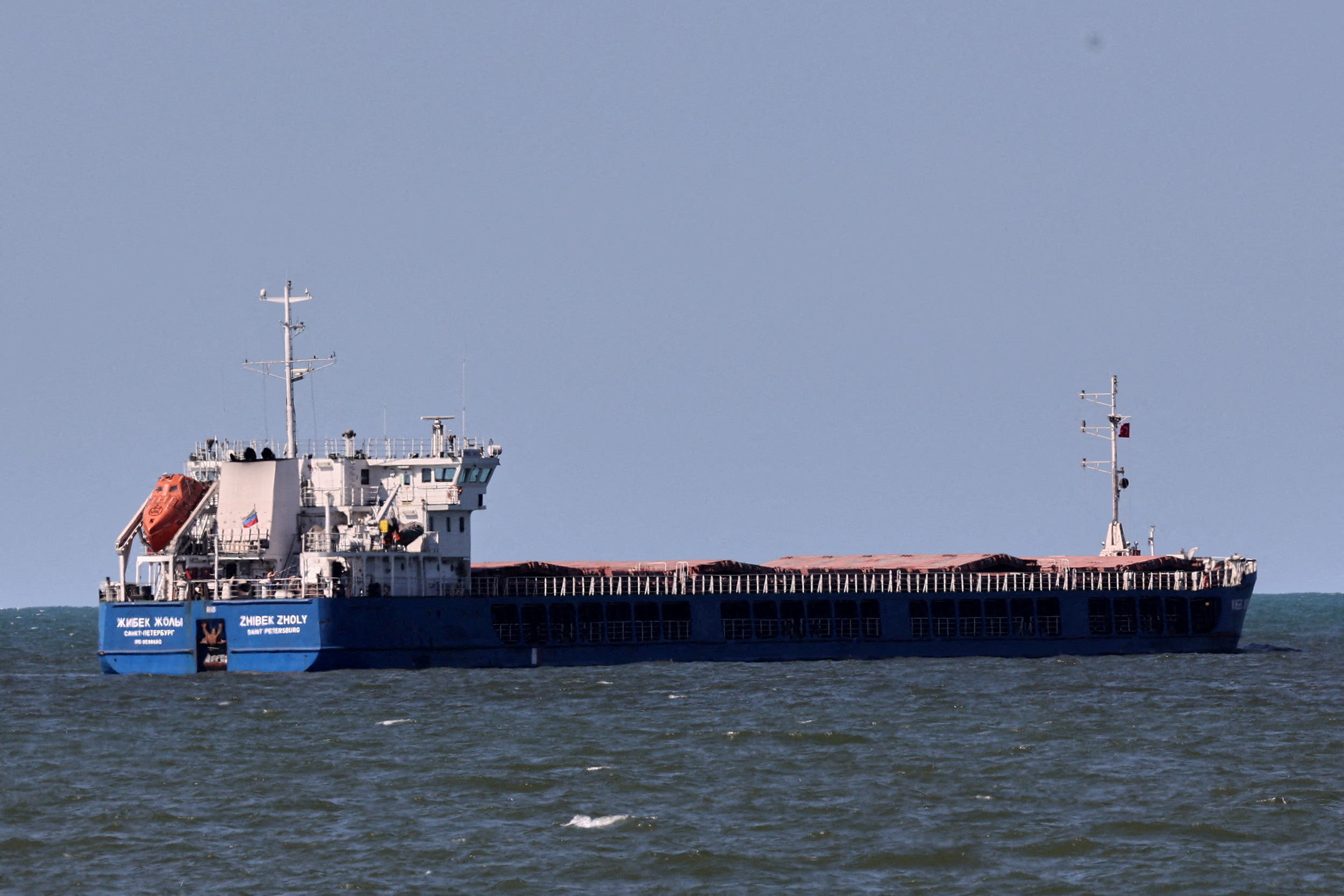 The Russian-flagged cargo ship Zhibek Zholy is seen off the coast of the Black Sea port of Karasu, Turkey, on July 2.