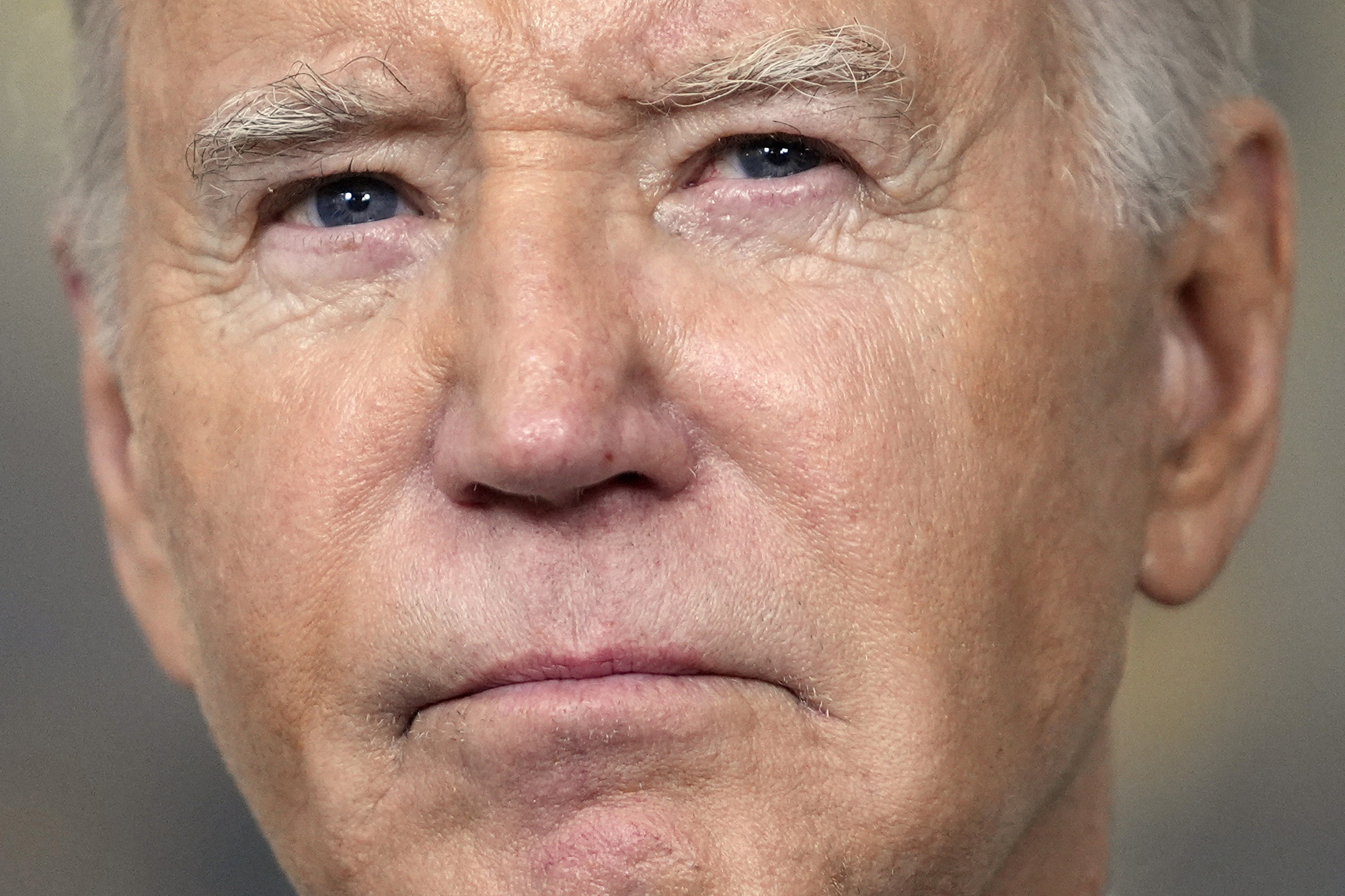 President Joe Biden speaks in the Diplomatic Reception Room of the White House, in Washington D.C., on February 8.