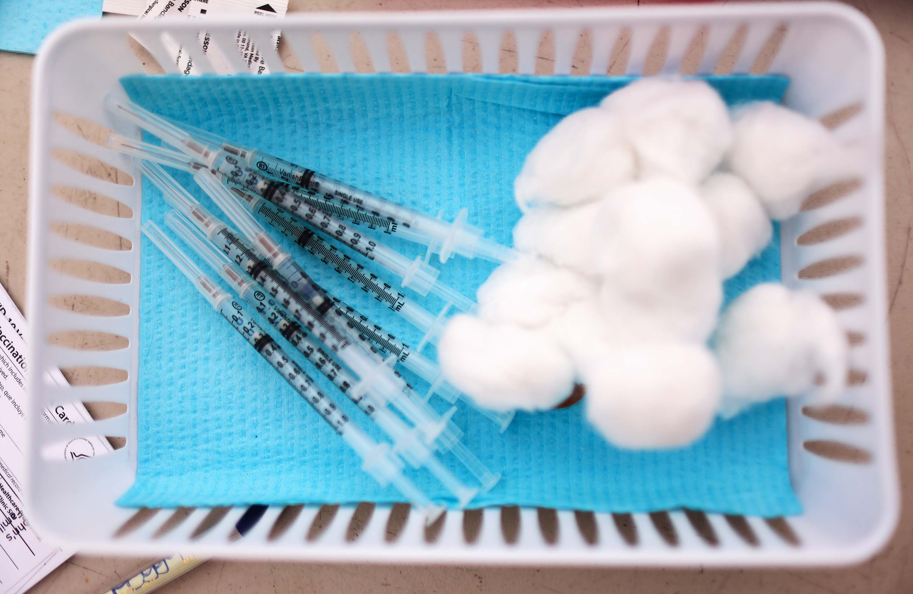 Syringes containing a dose of the Pfizer Covid-19 vaccine are seen at a clinic in Los Angeles, California, on April 10.