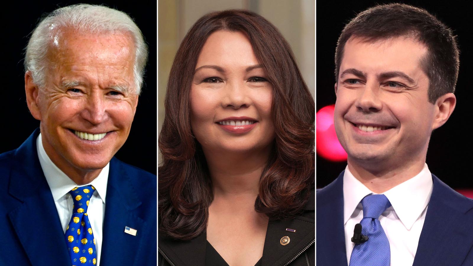 Former Vice President Joe Biden, Sen. Tammy Duckworth and former South Bend, Indiana Mayor Pete Buttigieg.