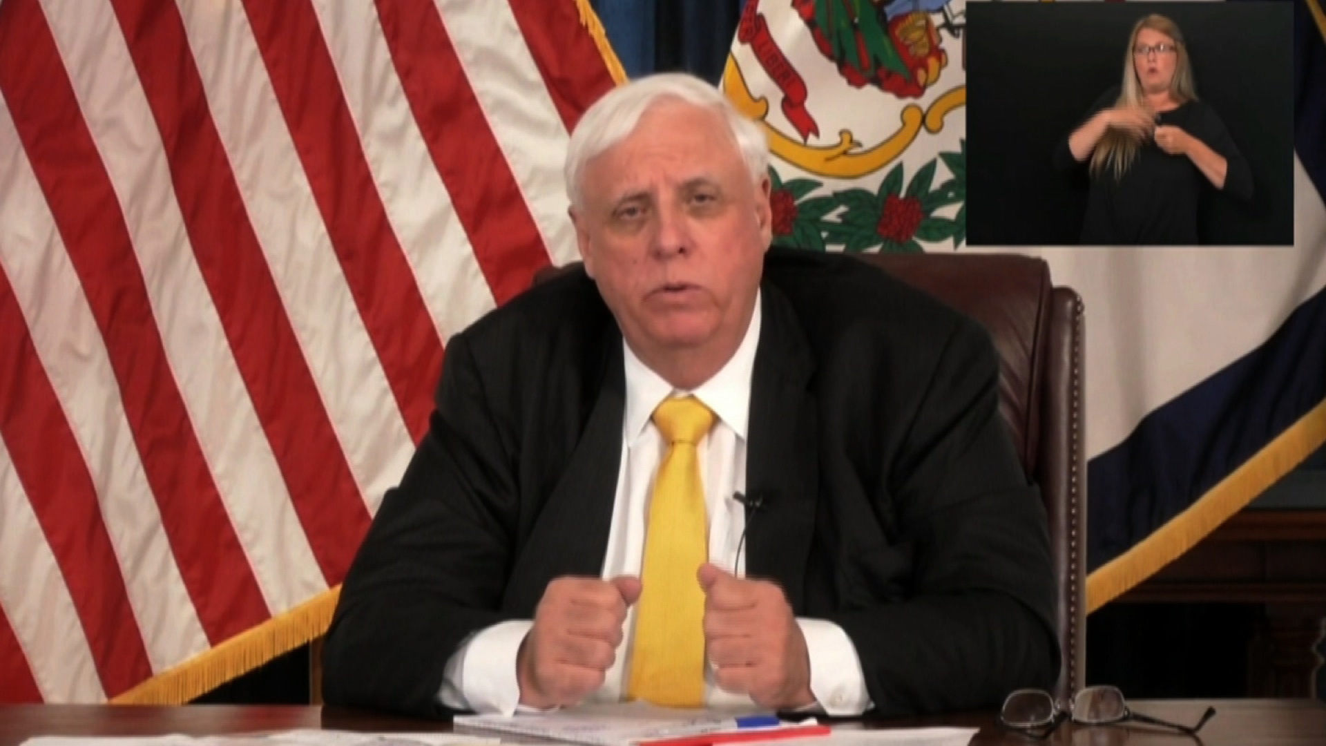 West Virginia Gov. Jim Justice speaks during a press conference in Charleston, West Virginia, on May 21.