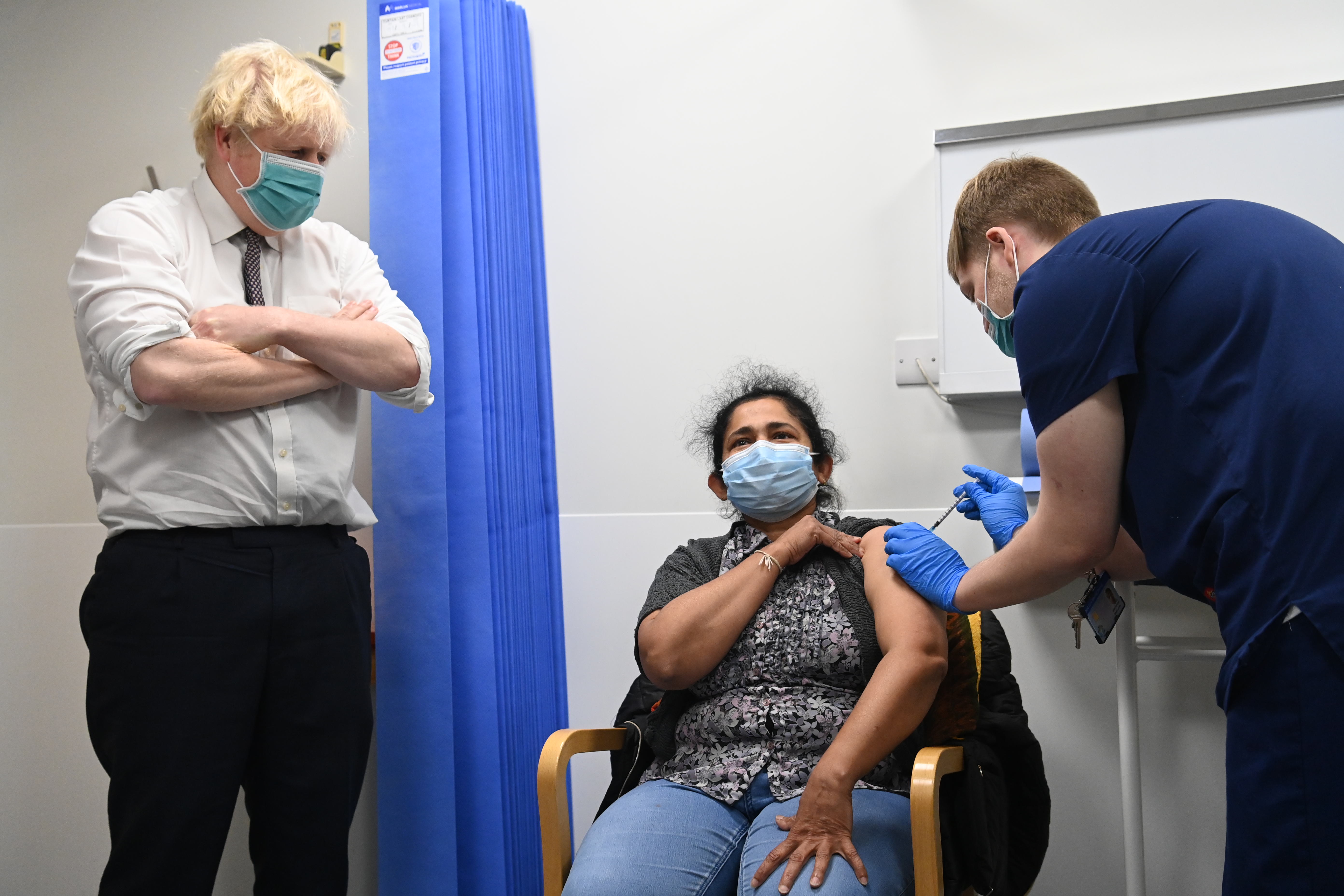 British Prime Minister Boris Johnson visits Lordship Lane Primary Care Centre on November 30, 2021 in London, England. During the visit the PM will meet staff and see people receiving their coronavirus (COVID-19) vaccine booster jab. 