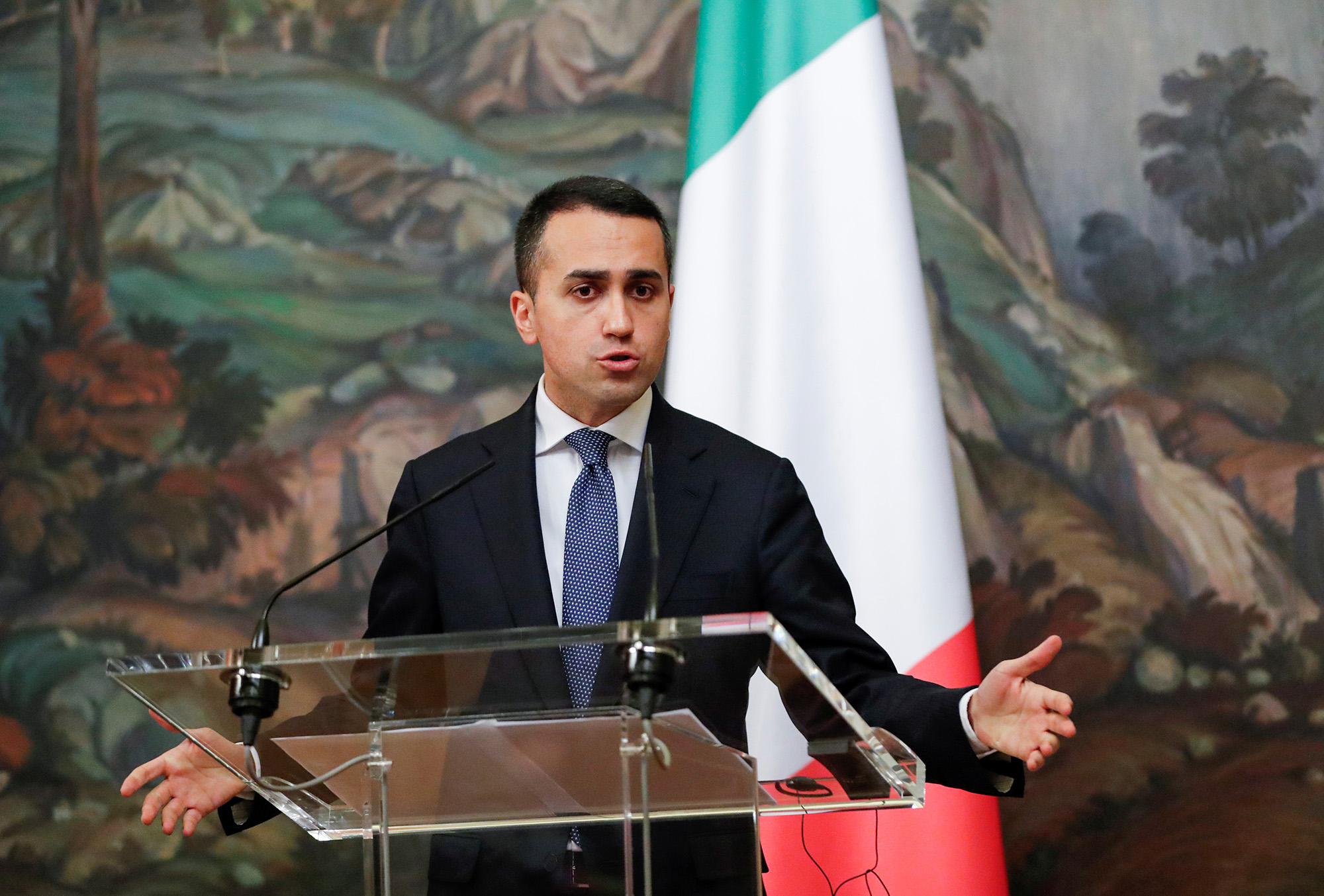 Italian Foreign Minister Luigi Di Maio speaks during a press conference after talks with his Russian counterpart Sergei Lavrov in Moscow, Russia, February 17.