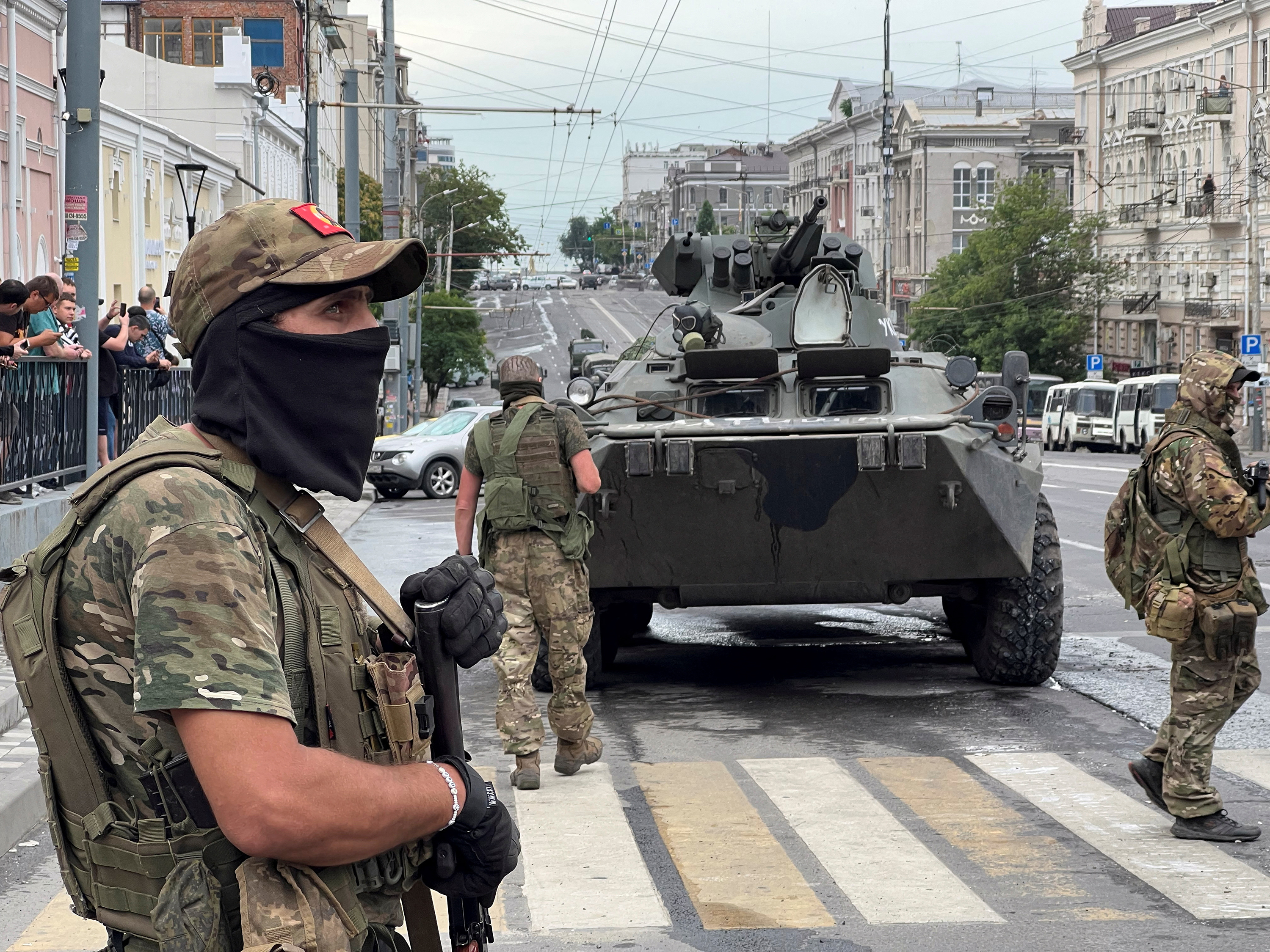 Fighters of Wagner private mercenary group are in Rostov, Russia, on June 24, 