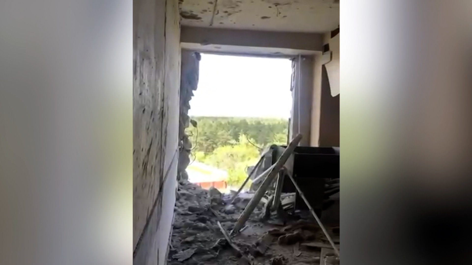 Damage is seen inside a hospital in Severodonetsk, Ukraine, in this screengrab from a video released by the Luhansk regional administration. 