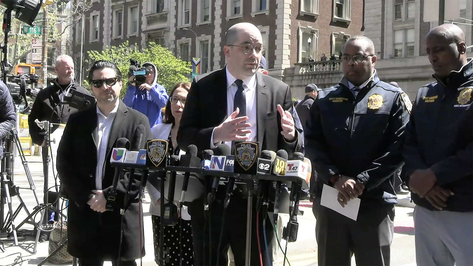 NYPD Deputy Commissioner of Legal Matters Michael Gerber during a presser today in front of Columbia University.