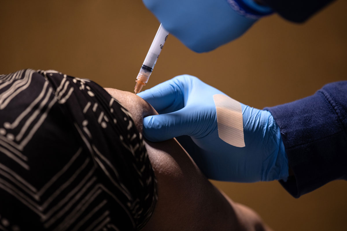 A Connecticut resident receives a Covid-19 vaccine on March 14 in Stamford.