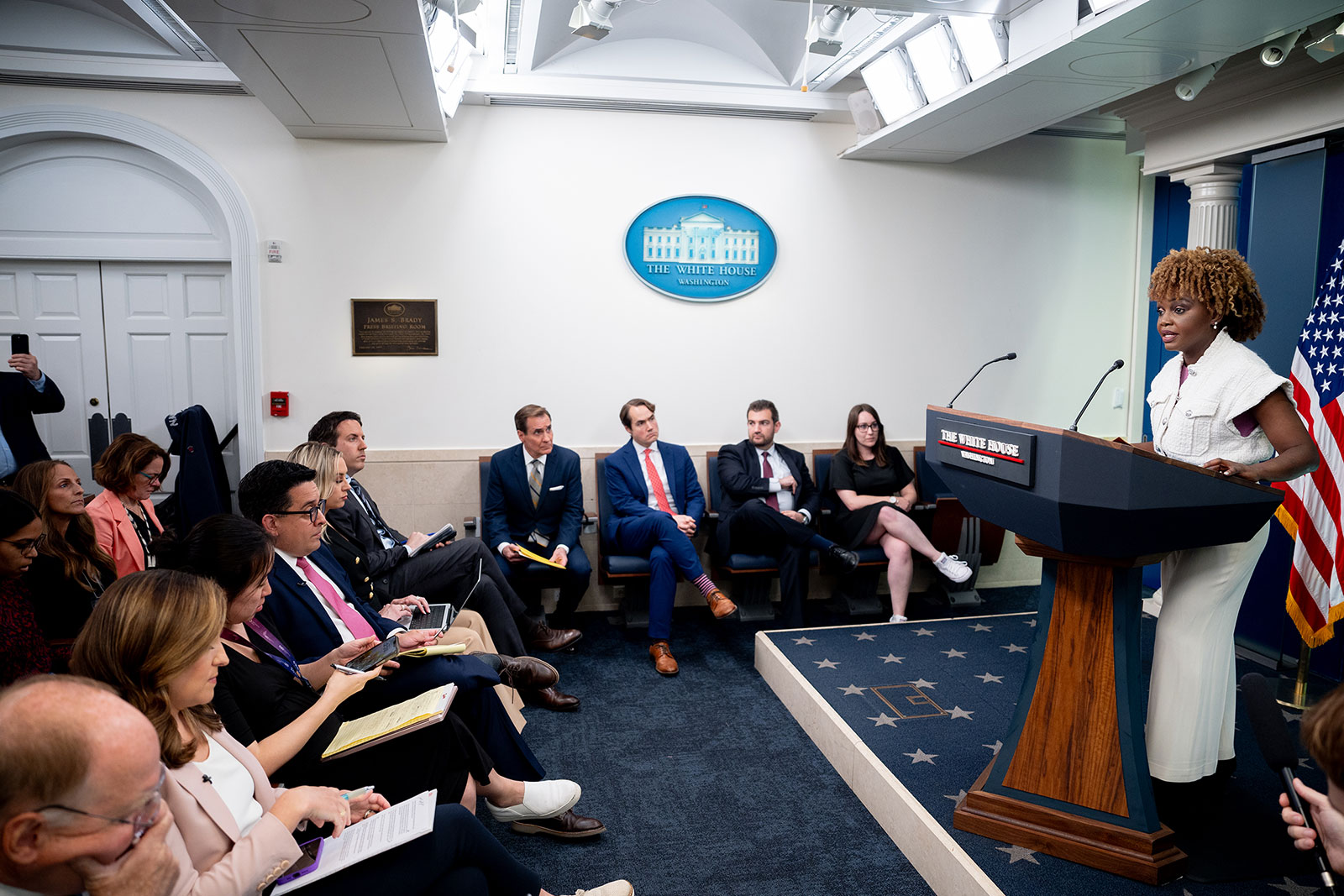 White House press secretary Karine Jean-Pierre speaks during a briefing at the White House on Monday, May 6.