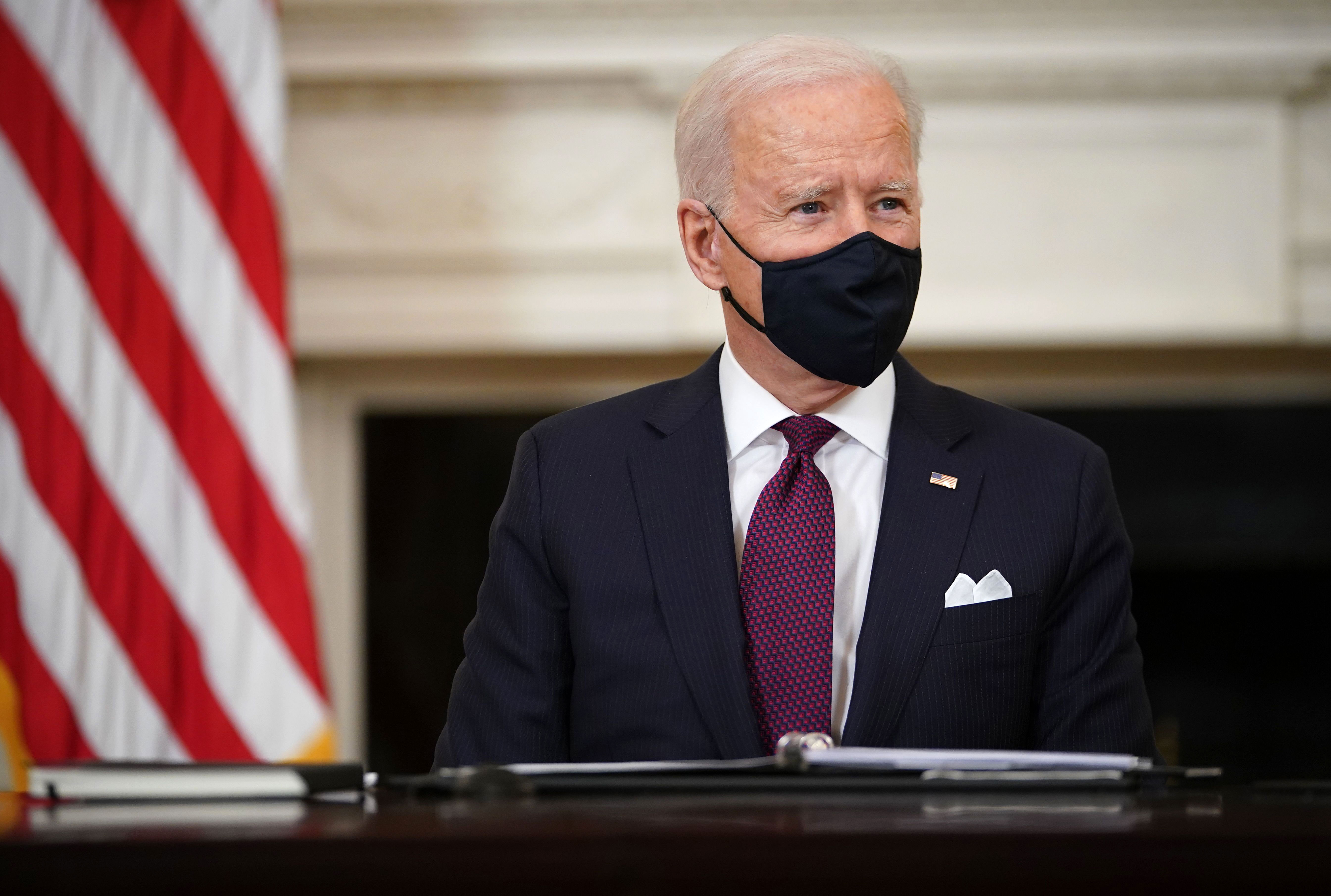 US President Joe Biden takes part in a roundtable discussion at the White House on March 5.
