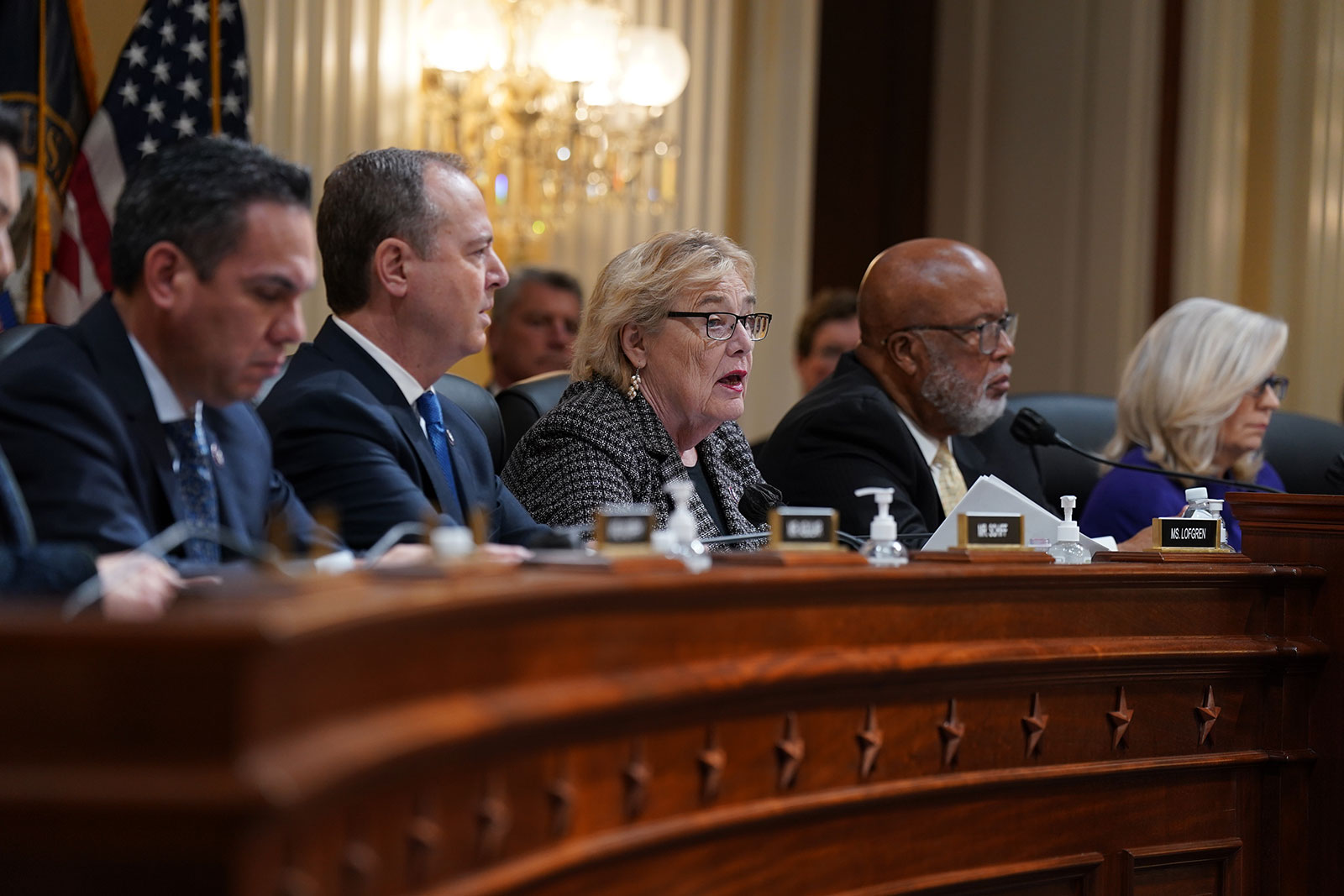 Rep. Zoe Lofgren speaks during the House select committee meeting on Monday. 