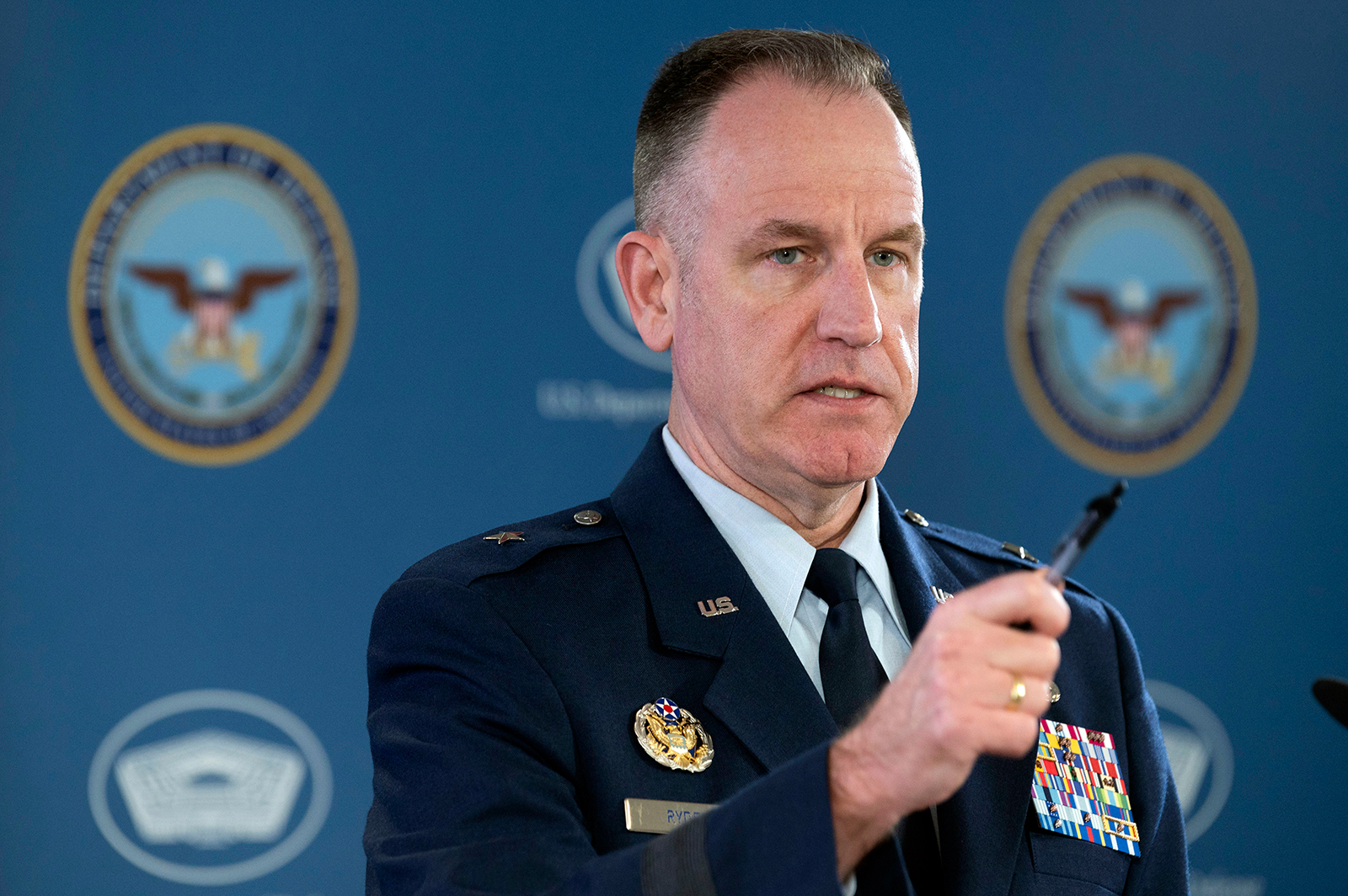 Brig. Gen. Pat Ryder speaks at a press briefing at the Pentagon in Washington on March 2. 