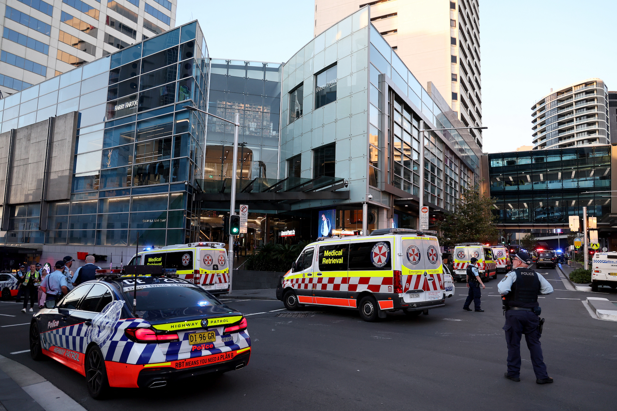 Police cordon off the Westfield Bondi Junction shopping mall in Sydney on Saturday.