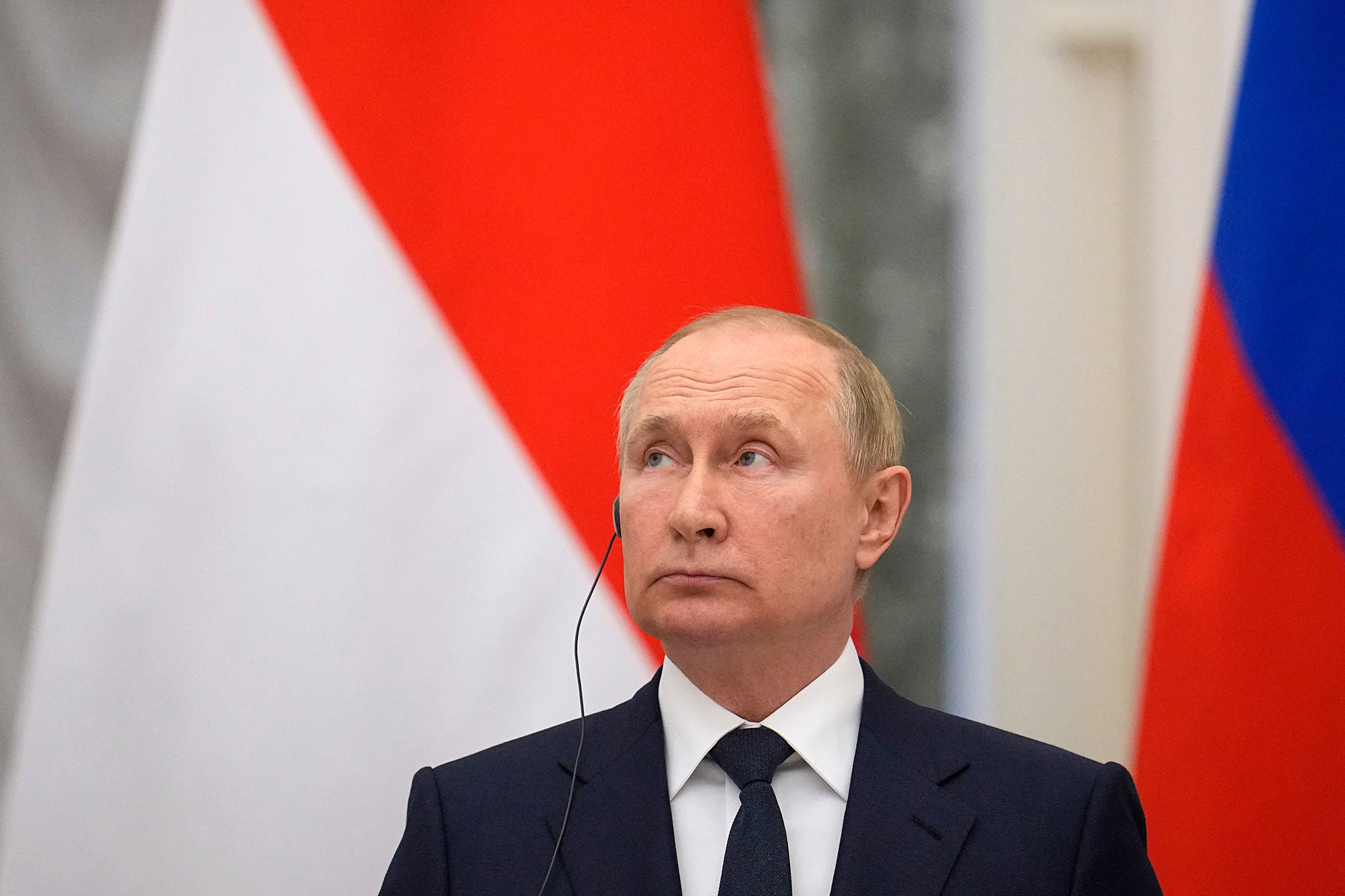 Russian President Vladimir Putin attends a news conference after meeting his Indonesian counterpart at the Kremlin in Moscow, Russia, on June 30.