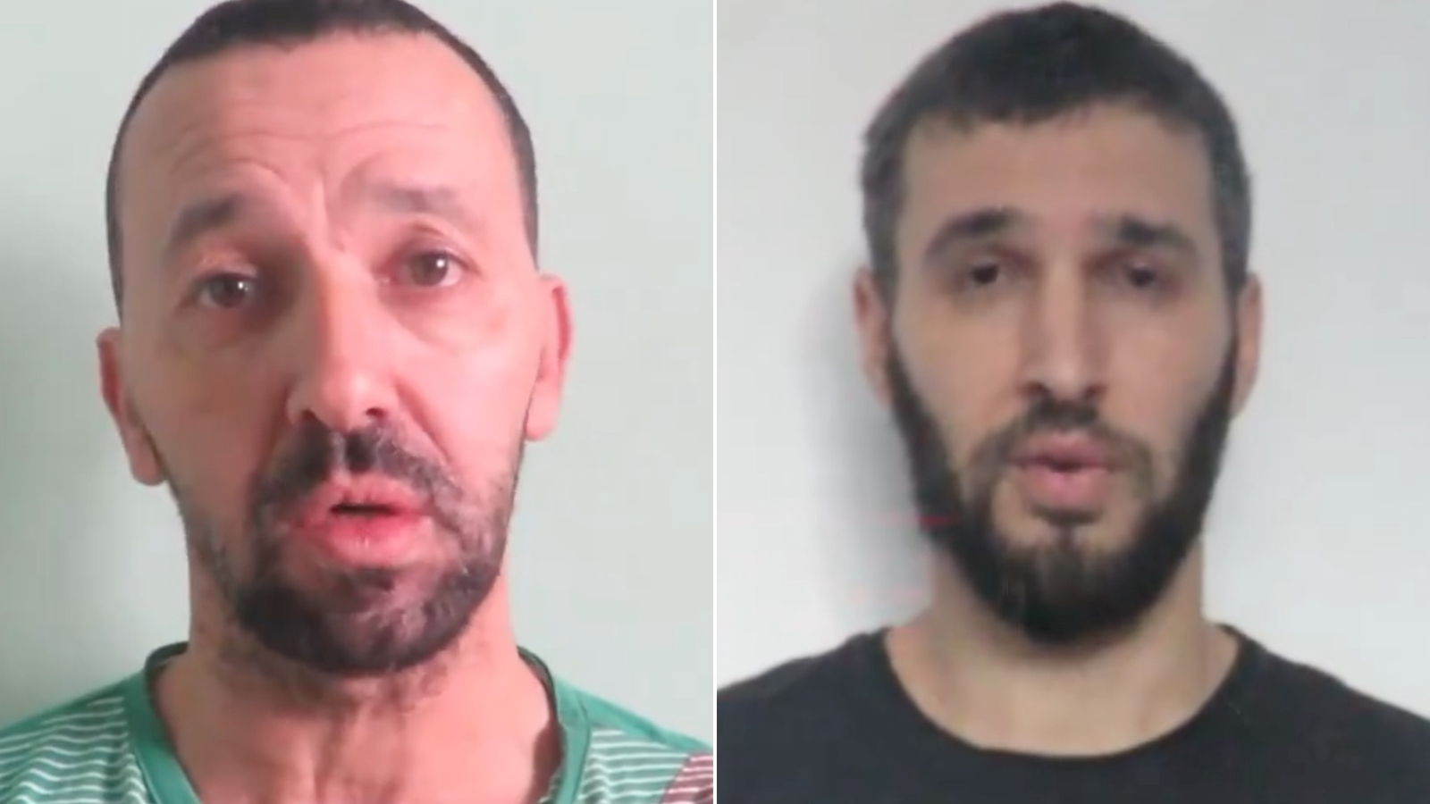 Hamas hostage Yossi Sharabi (L) and Itai Svirsky are seen on a Hamas video released on Jan 14.
