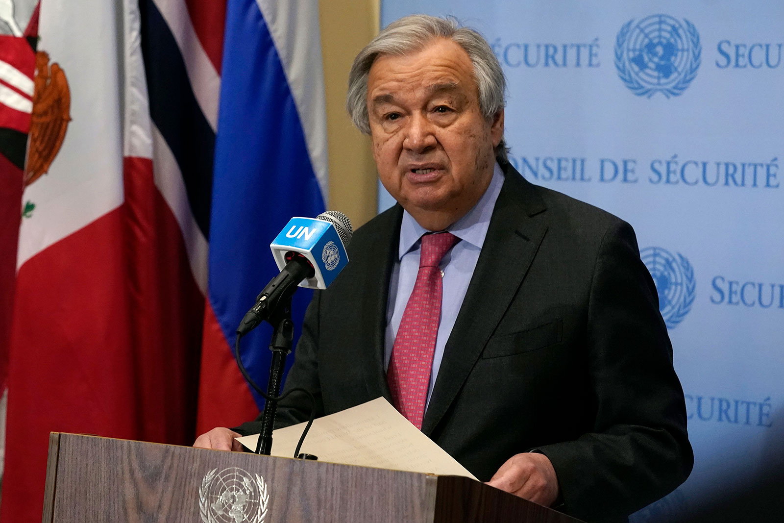 UN Secretary-General António Guterres delivers a statement on Monday, March 14. 