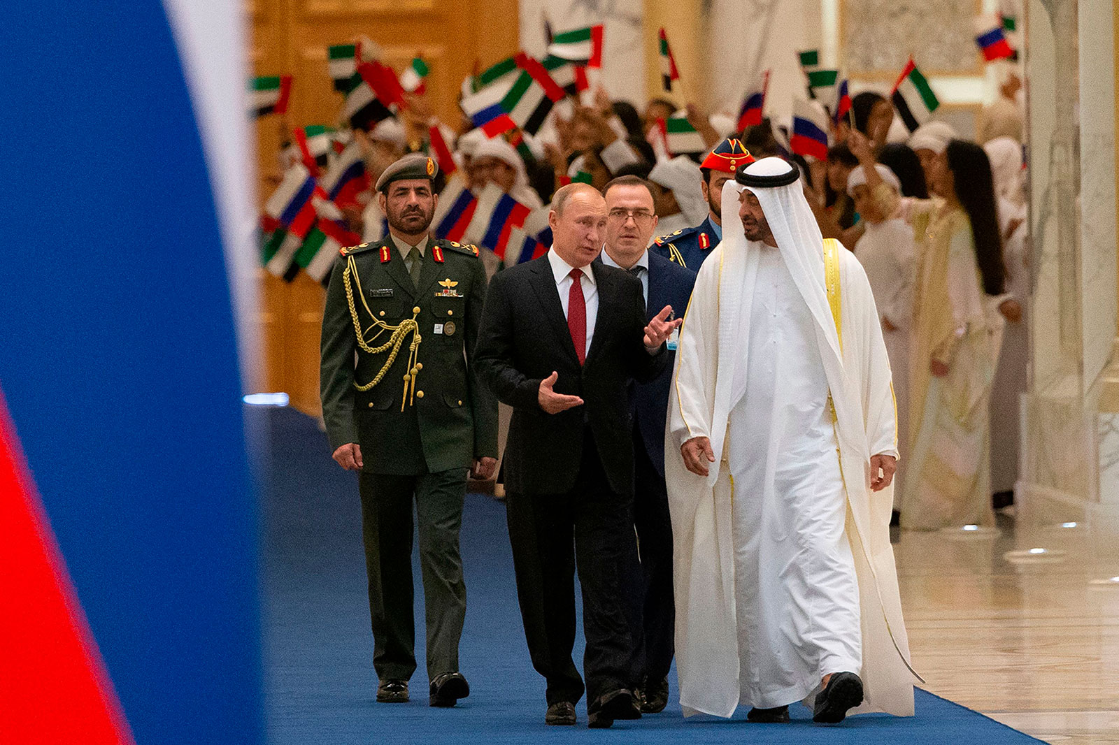 Russian President Vladimir Putin and Abu Dhabi Crown Prince Mohammed bin Zayed al-Nahyan signed a slew of investment deals during a visit in October 2019.