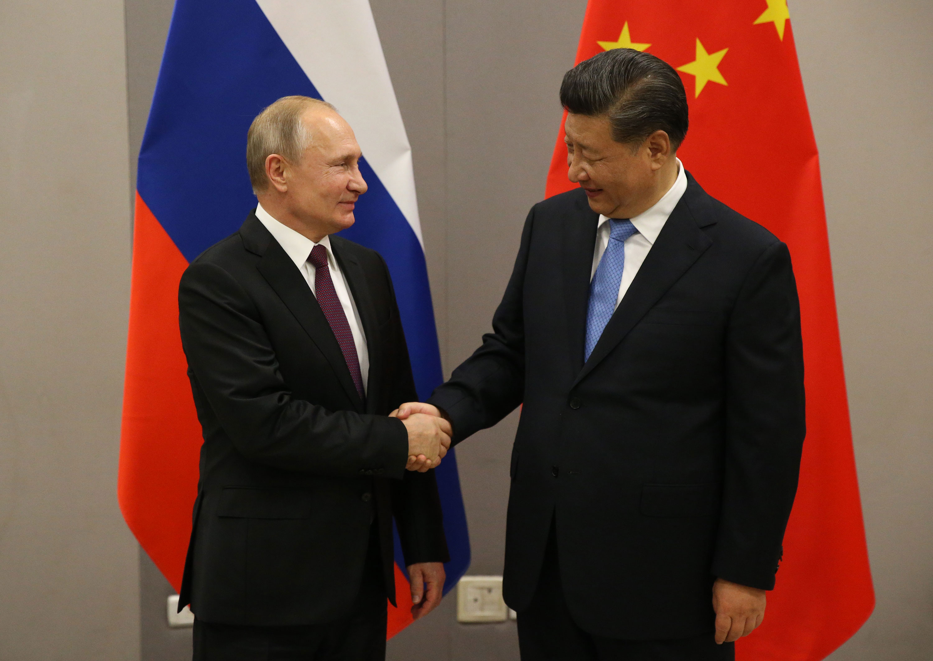 Russian President Vladimir Putin with Chinese leader Xi Jinping during a bilateral meeting in Brazil in 2019. 