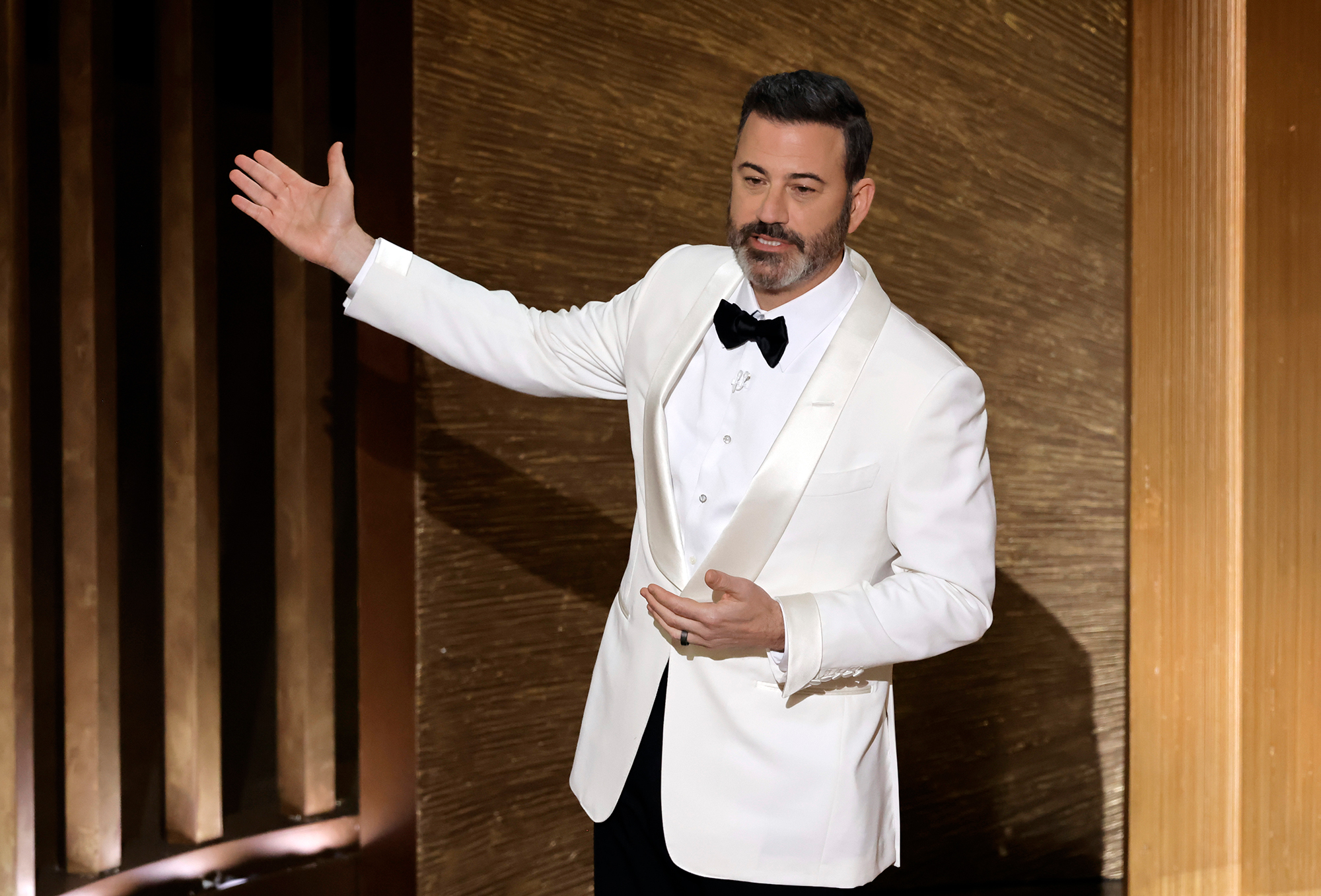 Jimmy Kimmel hosts the 2023 Academy Awards. 
