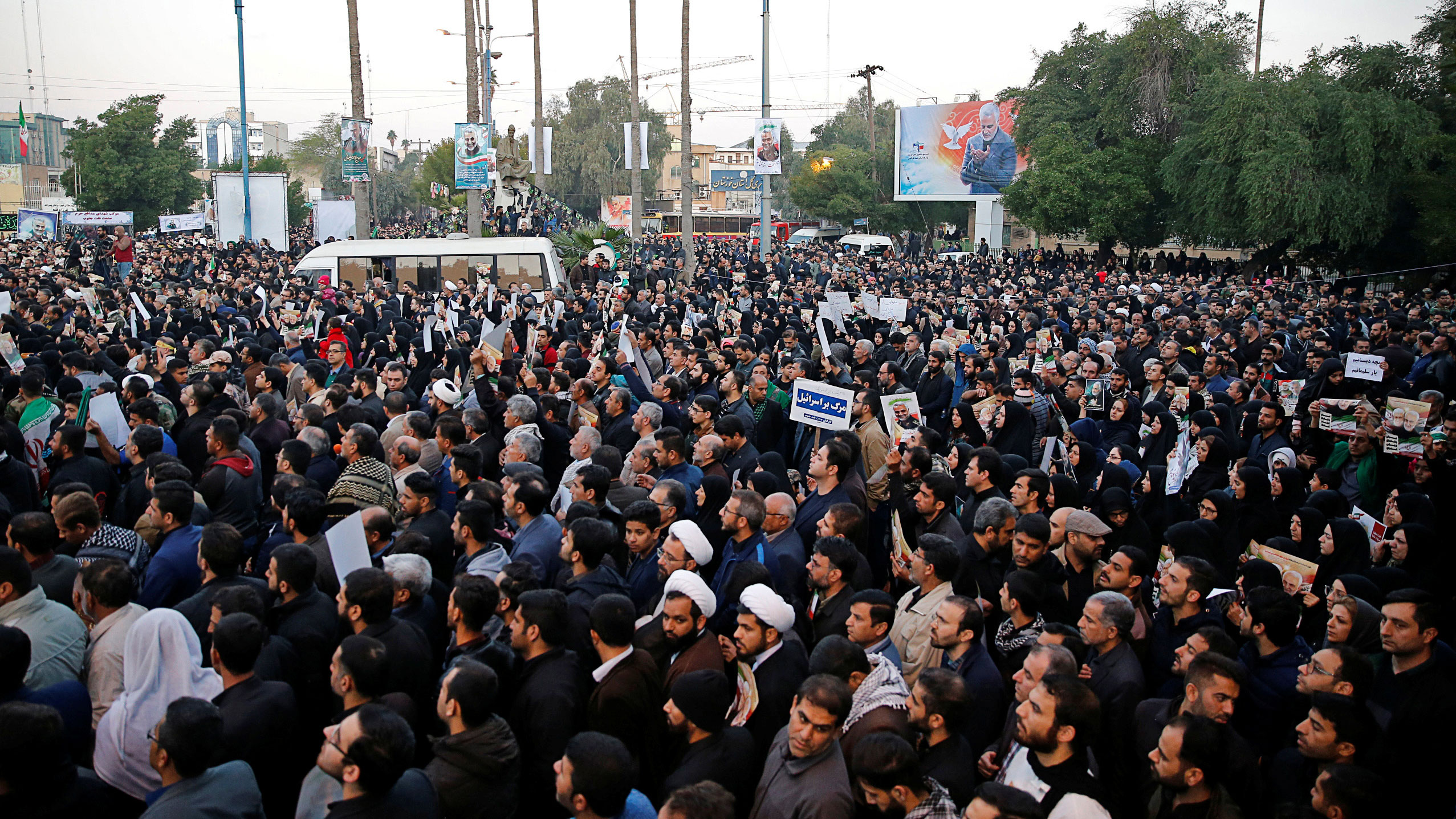 Mourners attend a funeral ceremony in the southwestern city of Ahvaz.