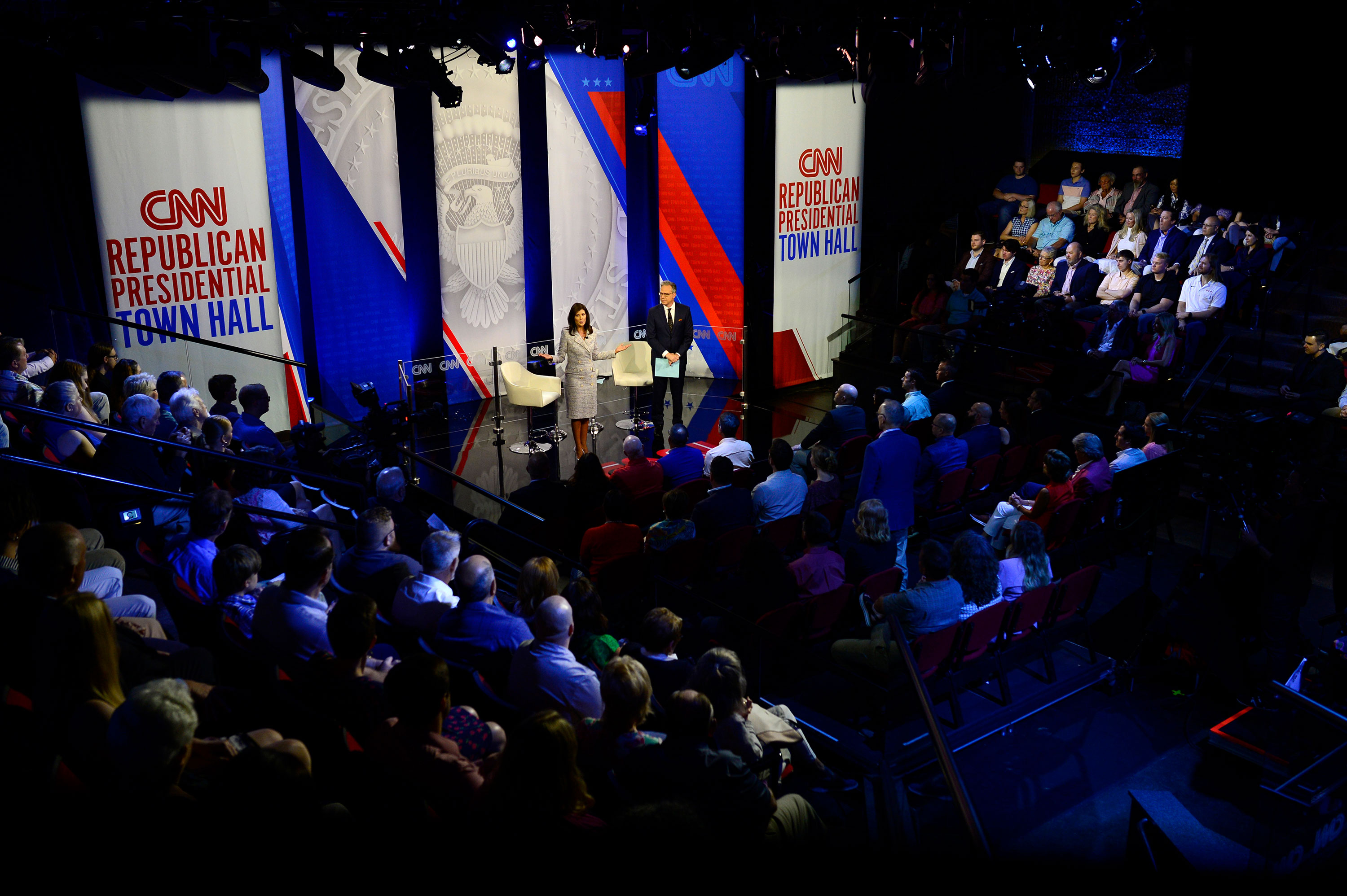 Haley and Tapper participate in the town hall.