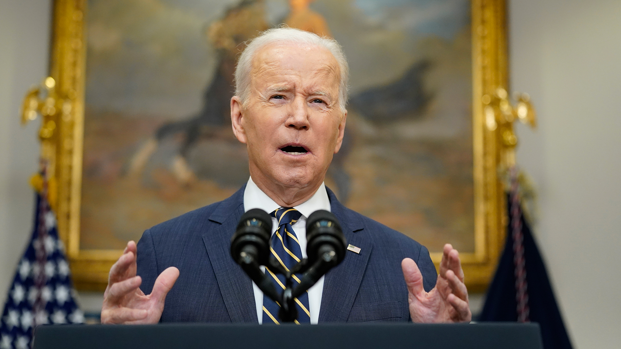 US President Joe Biden speaks at the White House in Washington, DC on March 11. 
