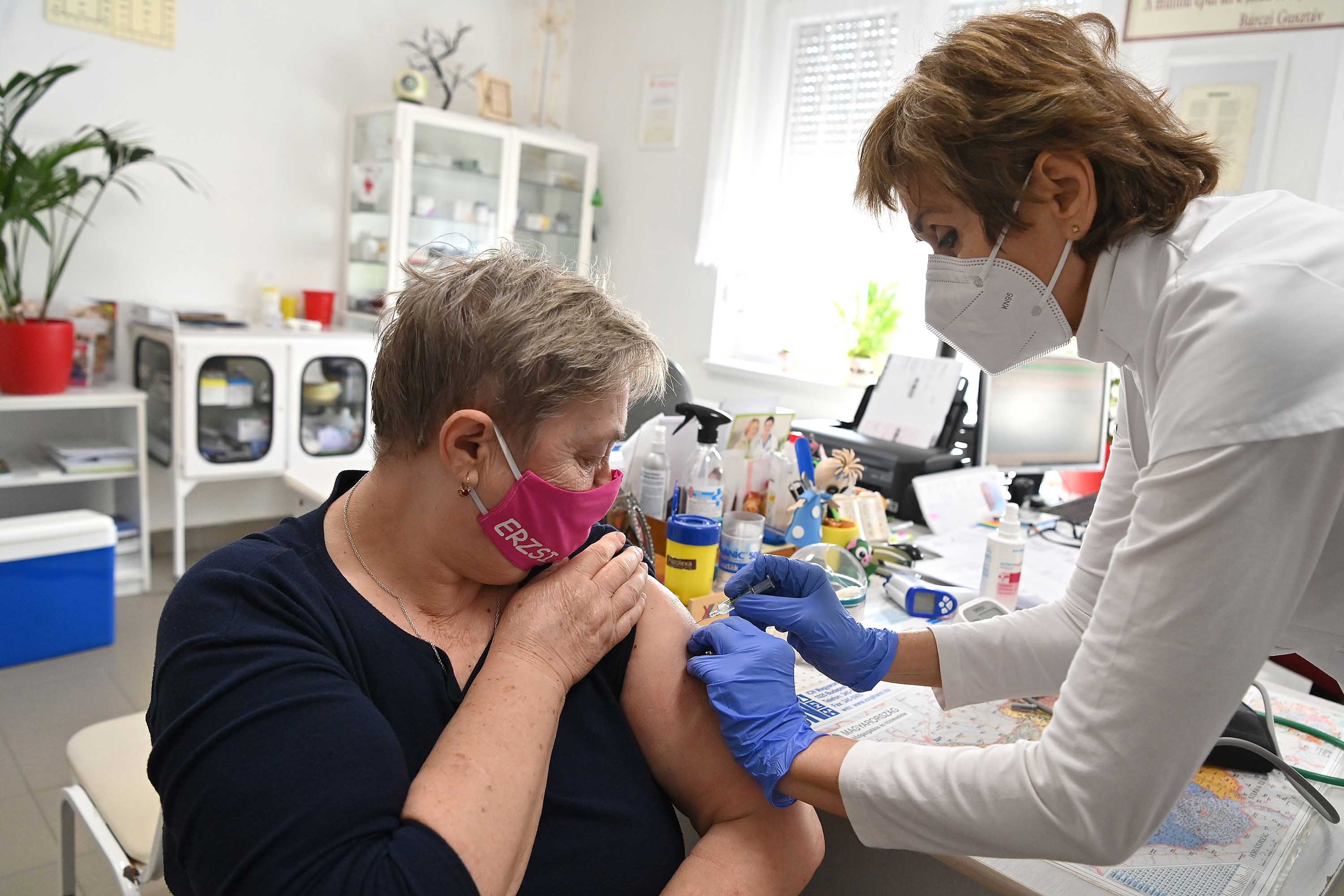 A patient receives a dose of the Russian Sputnik V vaccine in Nagykata, Hungary, on February 24.