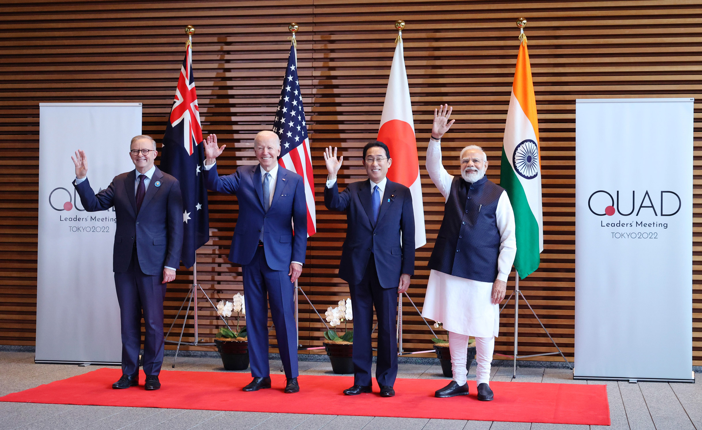 Australian Prime Minister Anthony Albanese, U.S. President Joe Biden, Japanese Prime Minister Fumio Kishida and Indian Prime Minister Narendra Modi pose for photo before QUAD leaders meeting at the prime minister’s office in Tokyo on May 24.