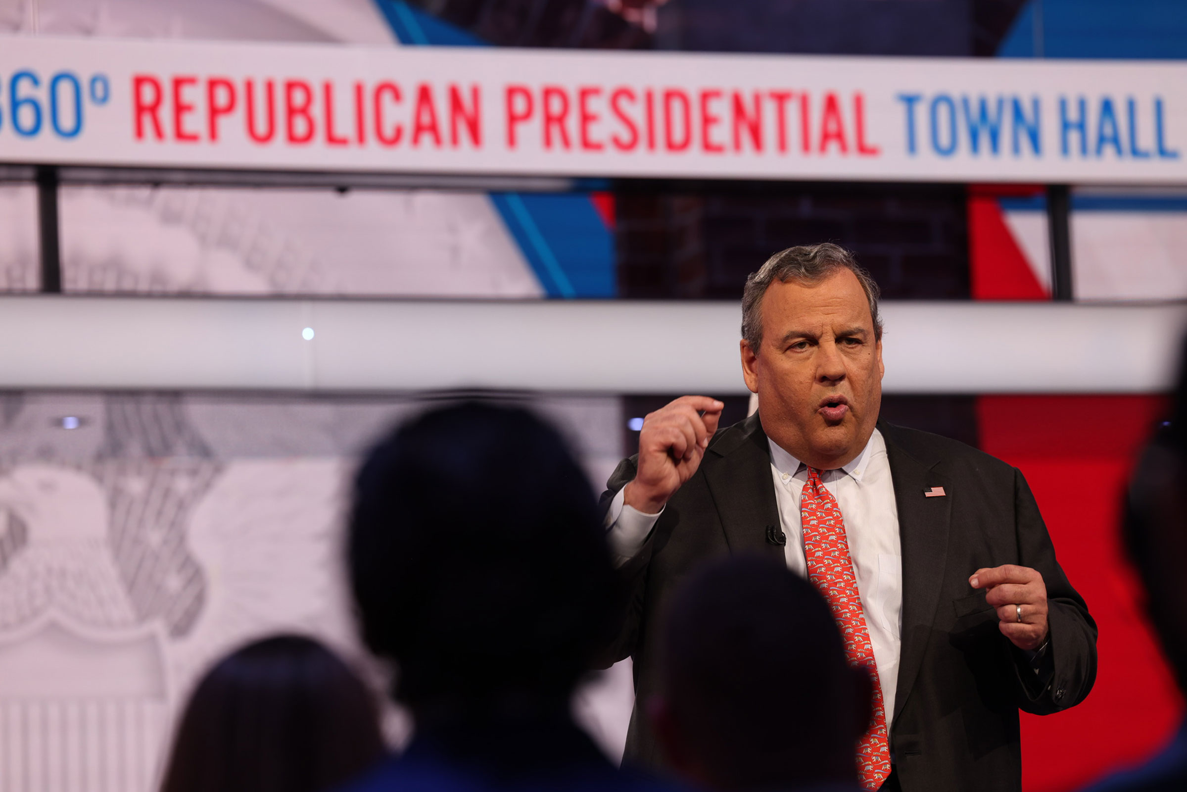 Former New Jersey Gov. Chris Christie speaks at a CNN Republican Presidential Town Hall moderated by CNN’s Anderson Cooper in New York on Monday, June 12.