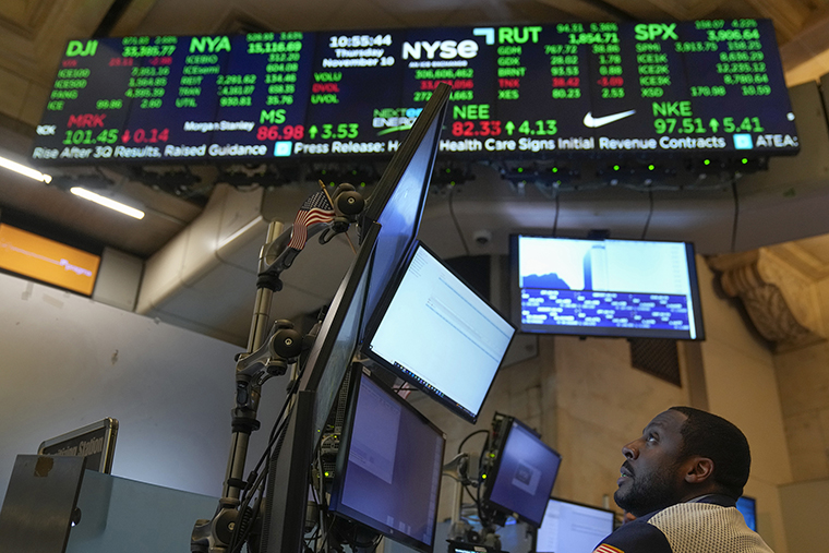 A trader works at the New York Stock Exchange on Thursday, Nov. 10.