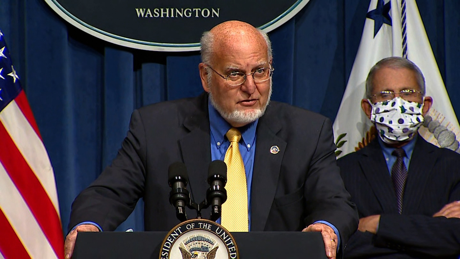 Dr. Robert Redfield, the head of the Centers for Disease Control and Prevention speaks at the White House in Washington, DC on June 26.