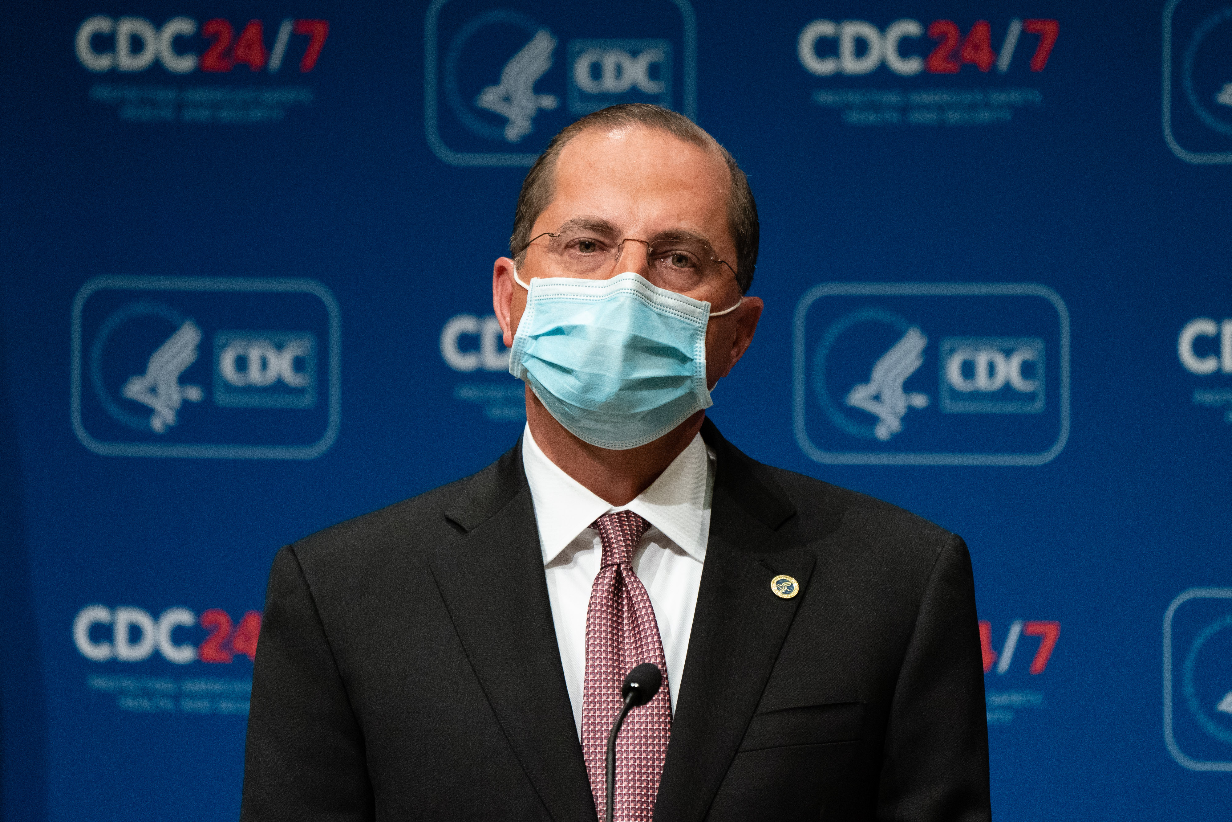 Alex Azar, Secretary of Health and Human Services (HHS), speaks during a news conference in Atlanta, Georgia, on October 21. 