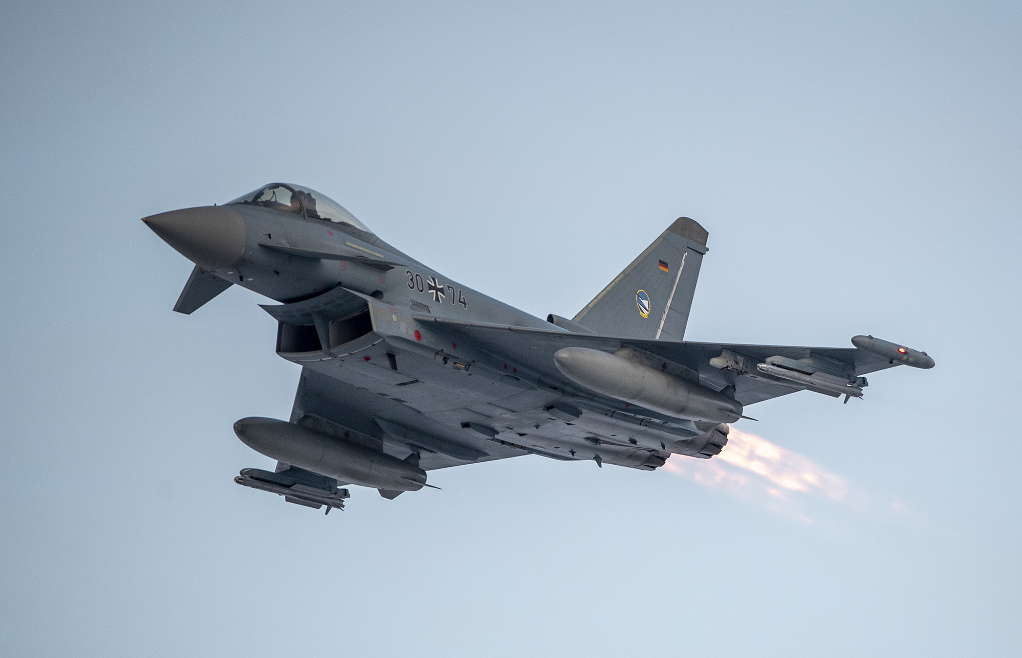 A Eurofighter of the German Air Force Tactical Air Wing 74 flies above Konztanza, Romania, on March 2.
